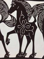 Antique Japanese Katagami Paper Kimono Stencil Katazome Four Horses A624