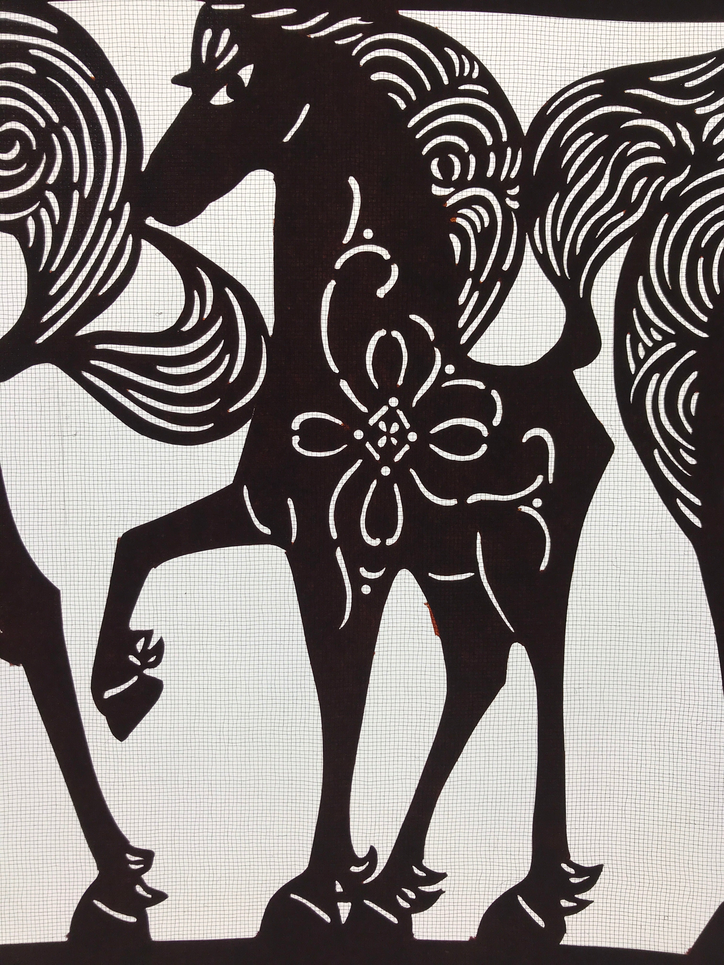 Antique Japanese Katagami Paper Kimono Stencil Katazome Four Horses A624