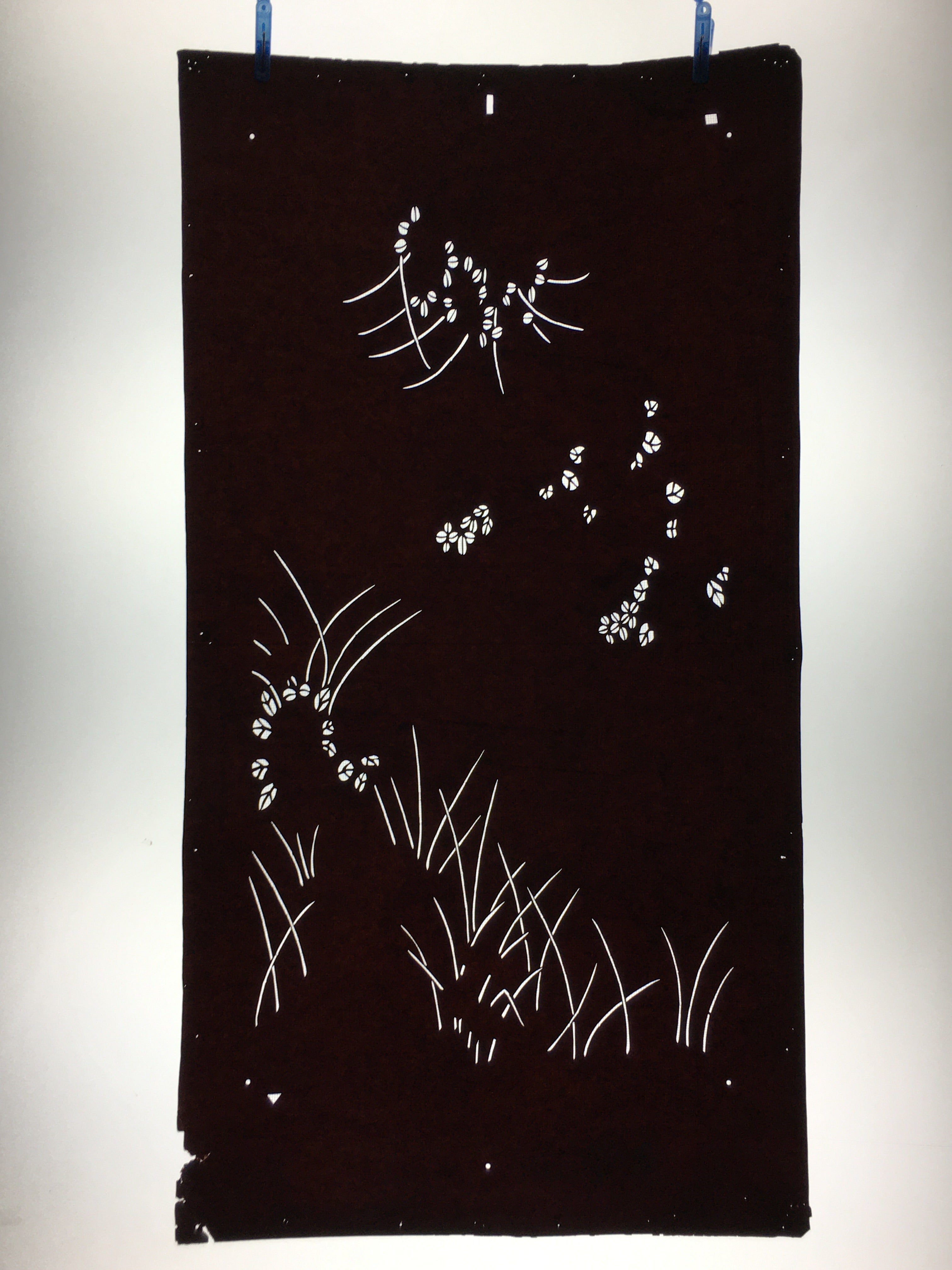 Antique Japanese Katagami Paper Kimono Stencil Katazome Plant Leaf Pattern C862