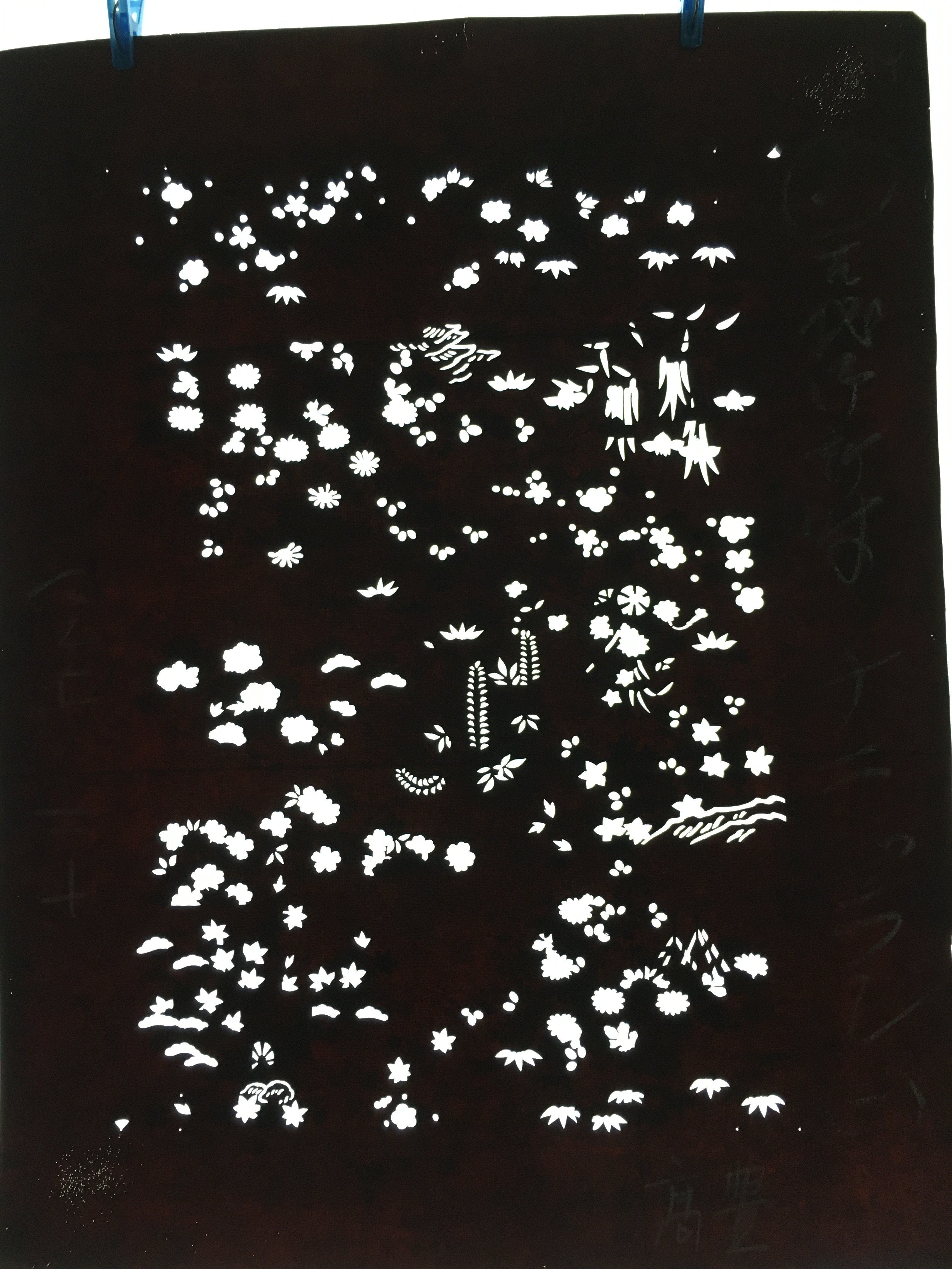 Antique Japanese Katagami Paper Kimono Stencil Katazome Plants Flowers C839