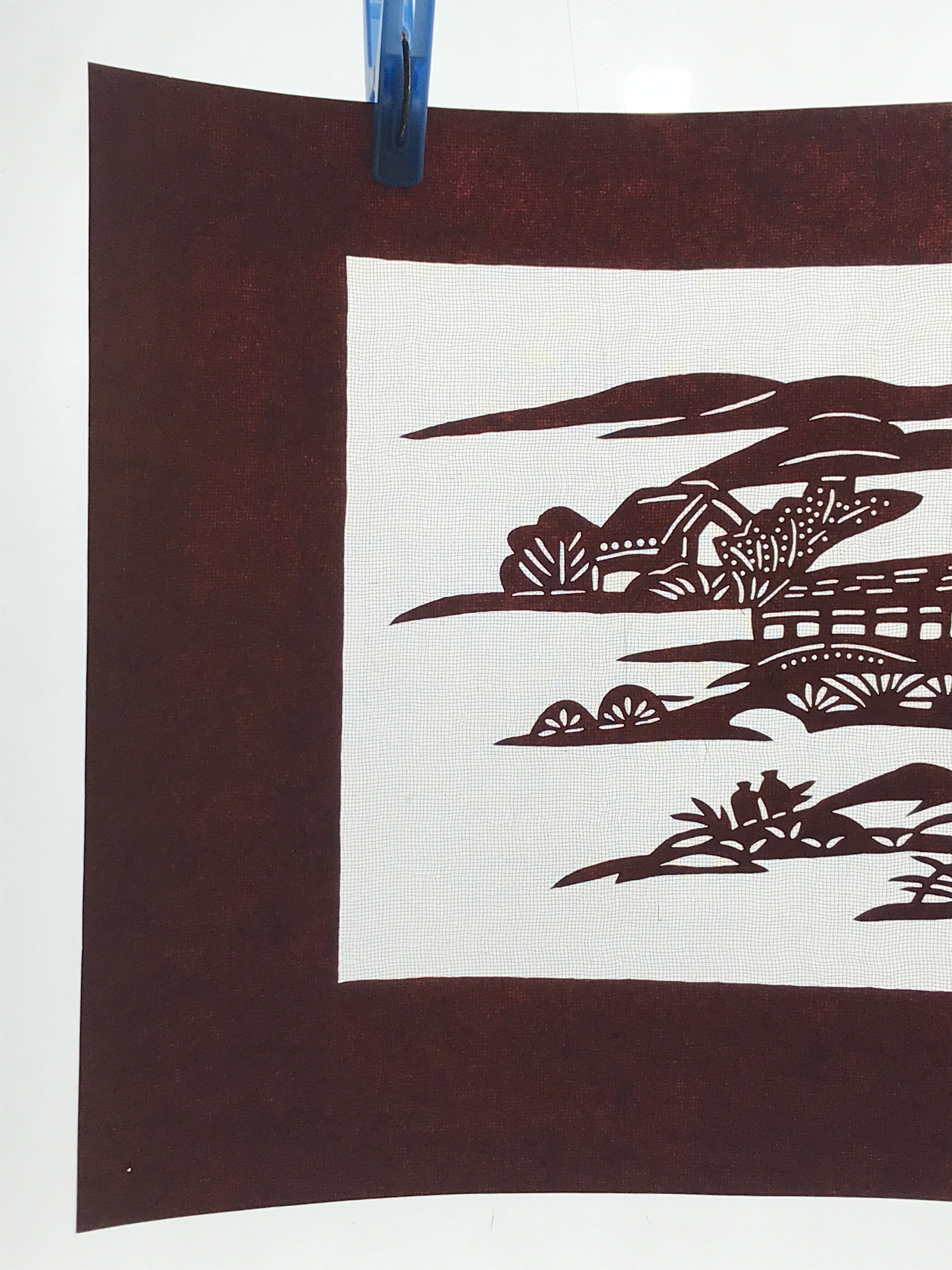 Antique Japanese Katagami Paper Kimono Stencil Katazome Quaint Village A631