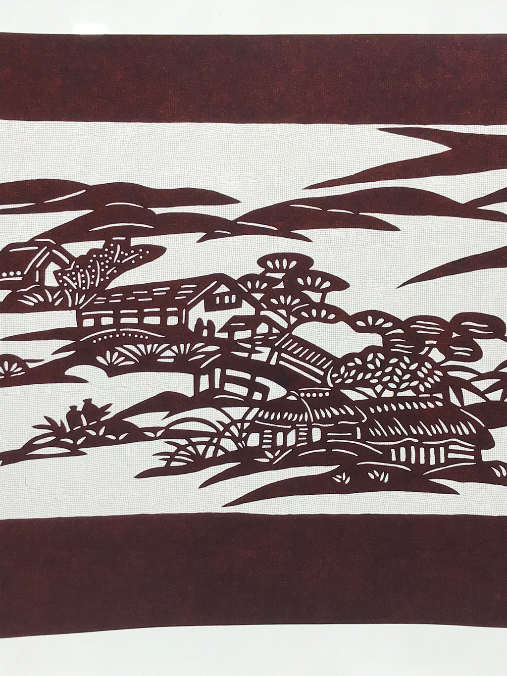 Antique Japanese Katagami Paper Kimono Stencil Katazome Quaint Village A631