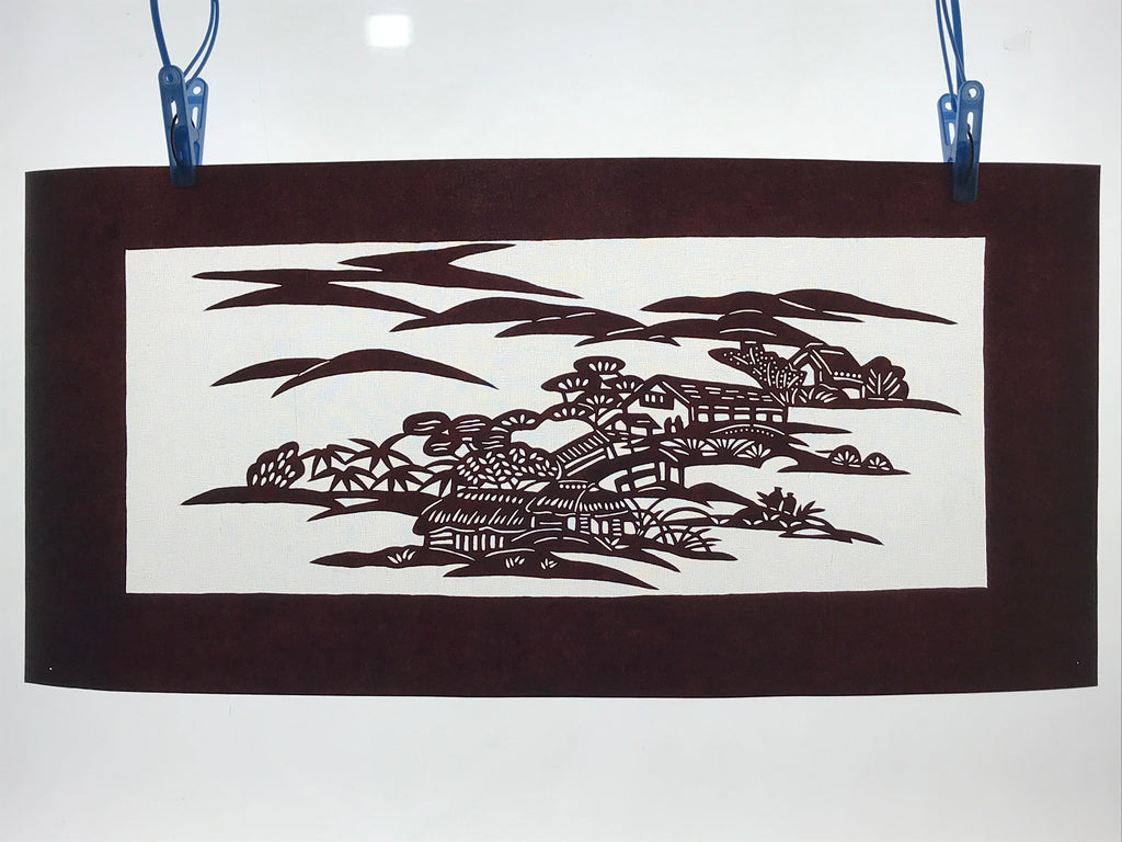 Antique Japanese Katagami Paper Kimono Stencil Katazome Quaint Village A631