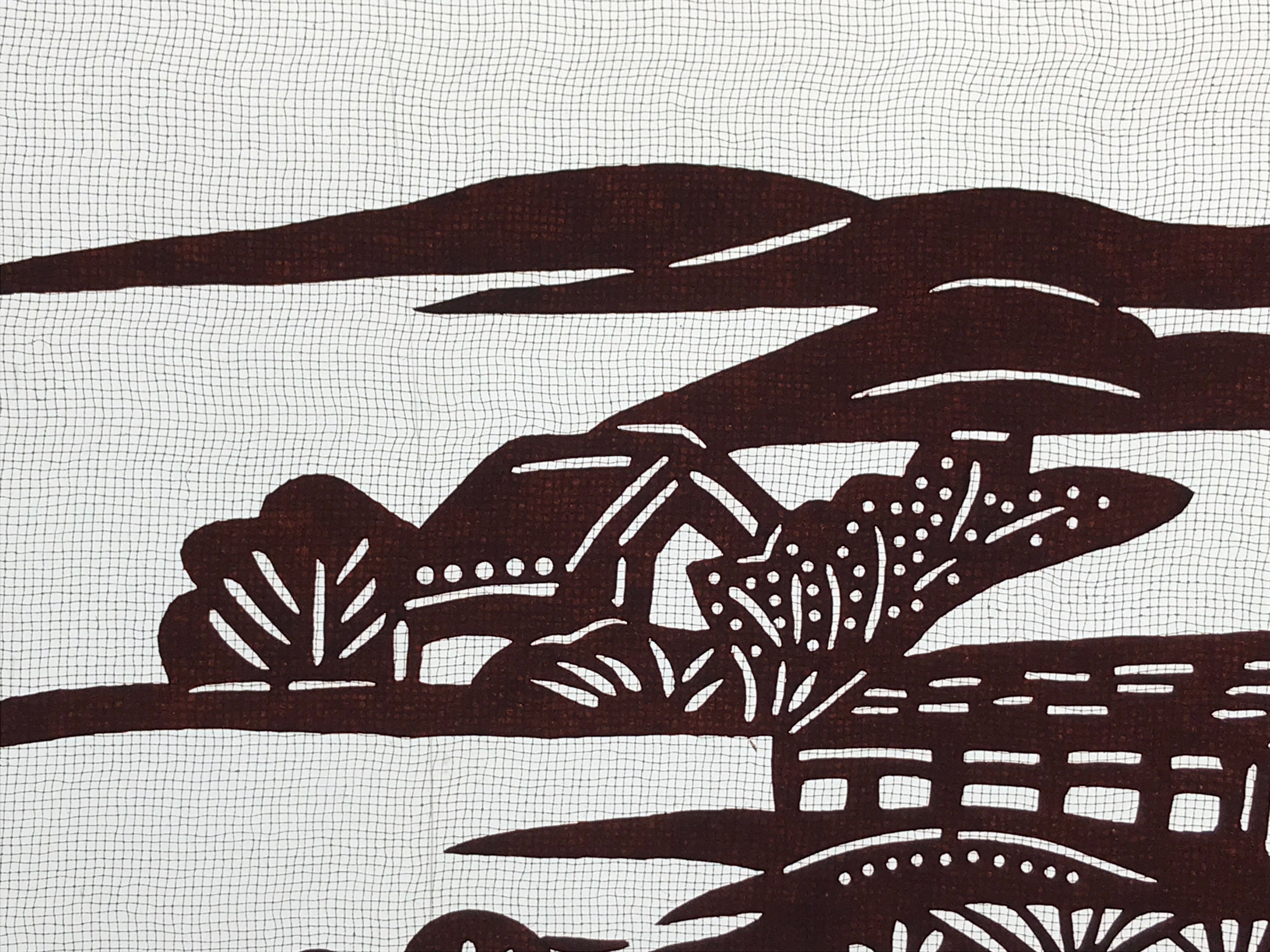 Antique Japanese Katagami Paper Kimono Stencil Katazome Quaint Village A631