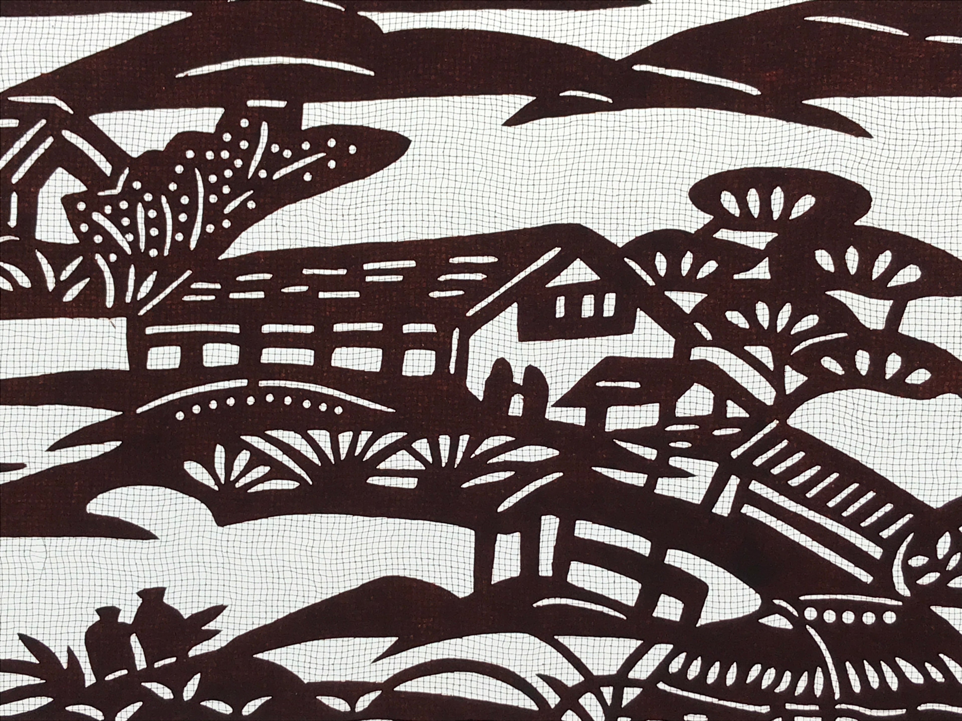 Antique Japanese Katagami Paper Kimono Stencil Katazome Quaint Village A631