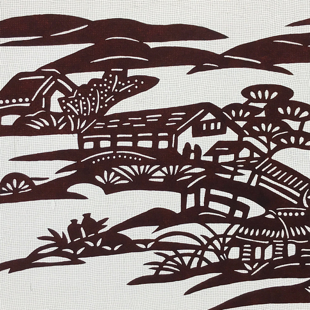 Antique Japanese Katagami Paper Kimono Stencil Katazome Quaint Village A631