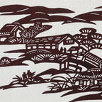 Antique Japanese Katagami Paper Kimono Stencil Katazome Quaint Village A631