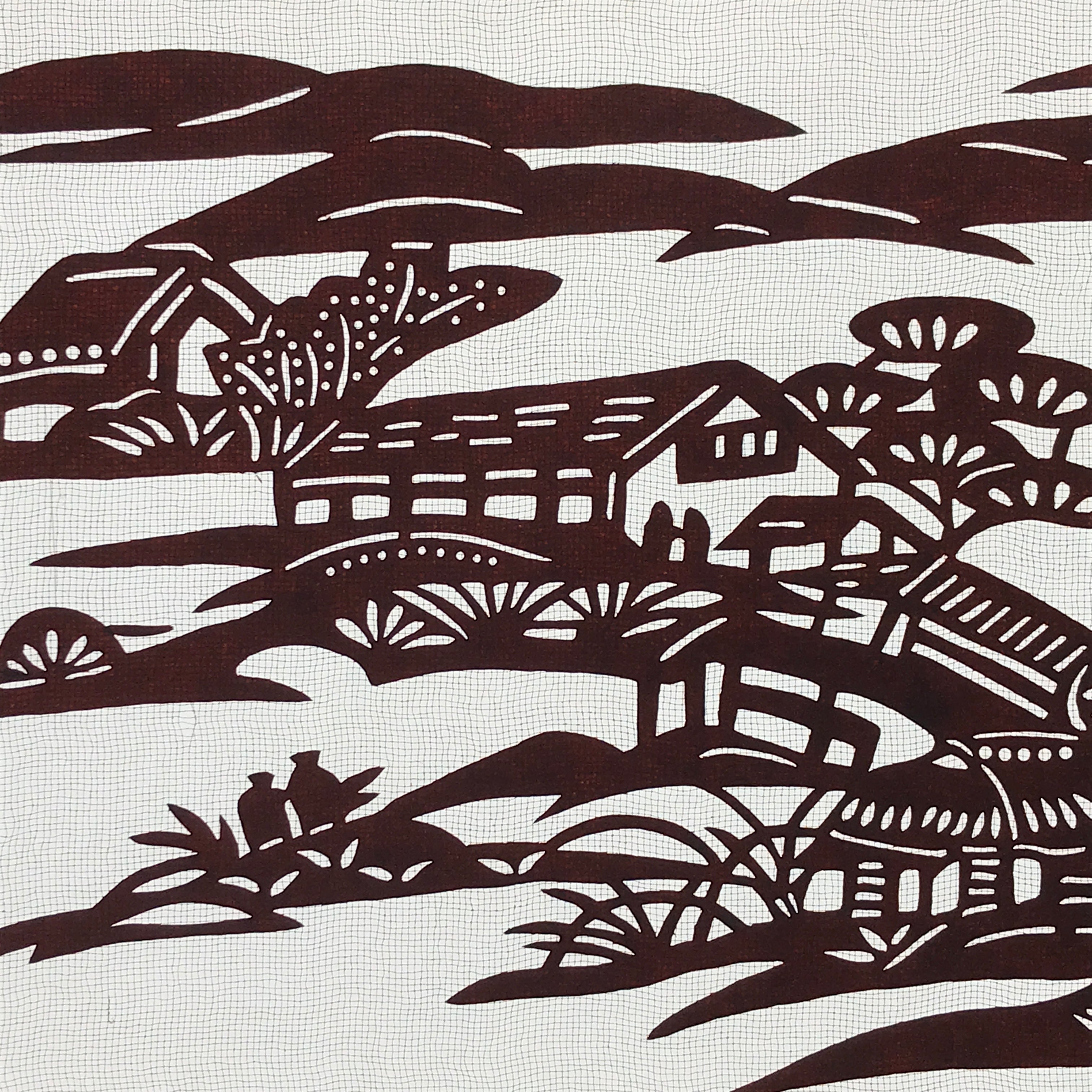 Antique Japanese Katagami Paper Kimono Stencil Katazome Quaint Village A631