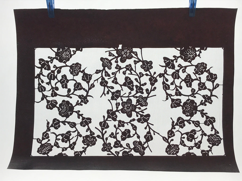 Antique Japanese Katagami Paper Kimono Stencil Katazome Ume Plum Blossom A619
