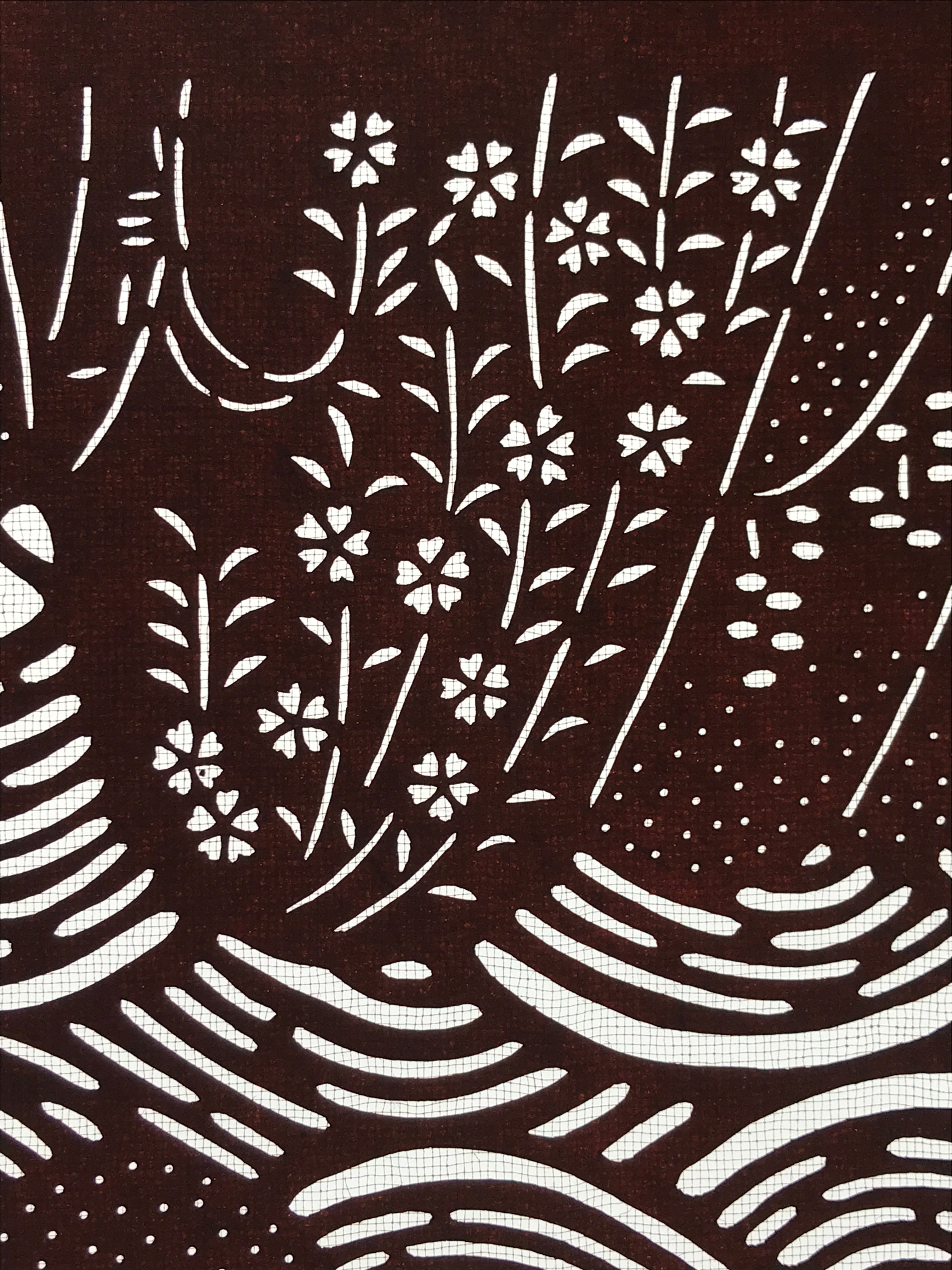 Antique Japanese Katagami Paper Kimono Stencil Mountain Forest Flowers A618