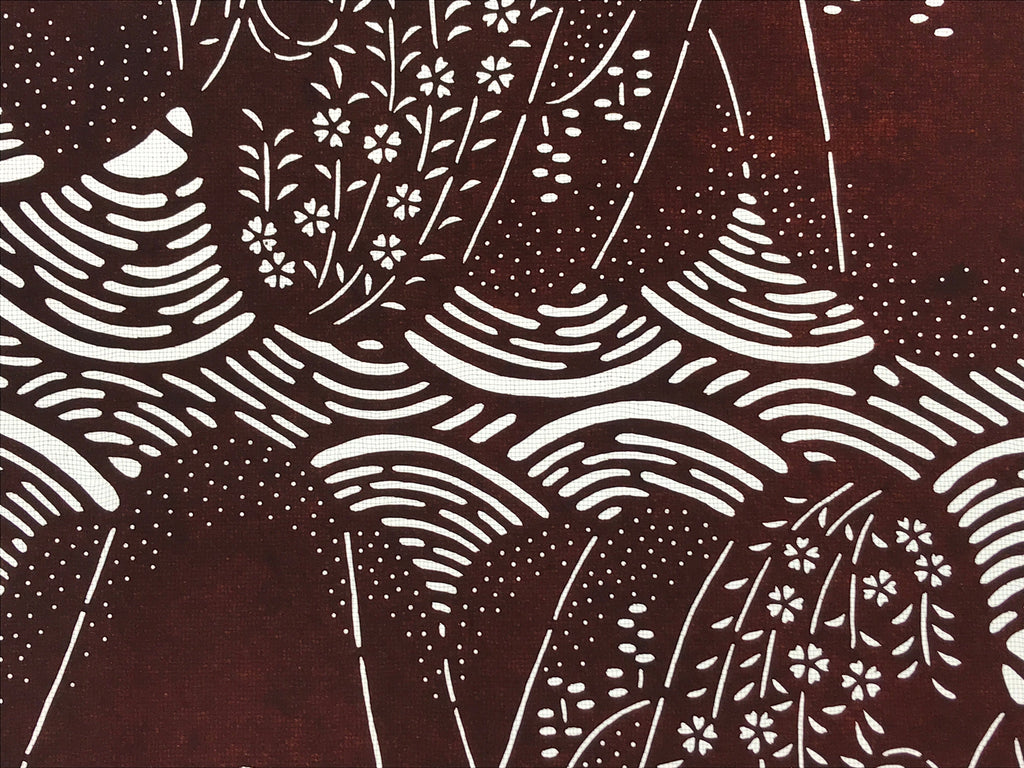 Antique Japanese Katagami Paper Kimono Stencil Mountain Forest Flowers A618