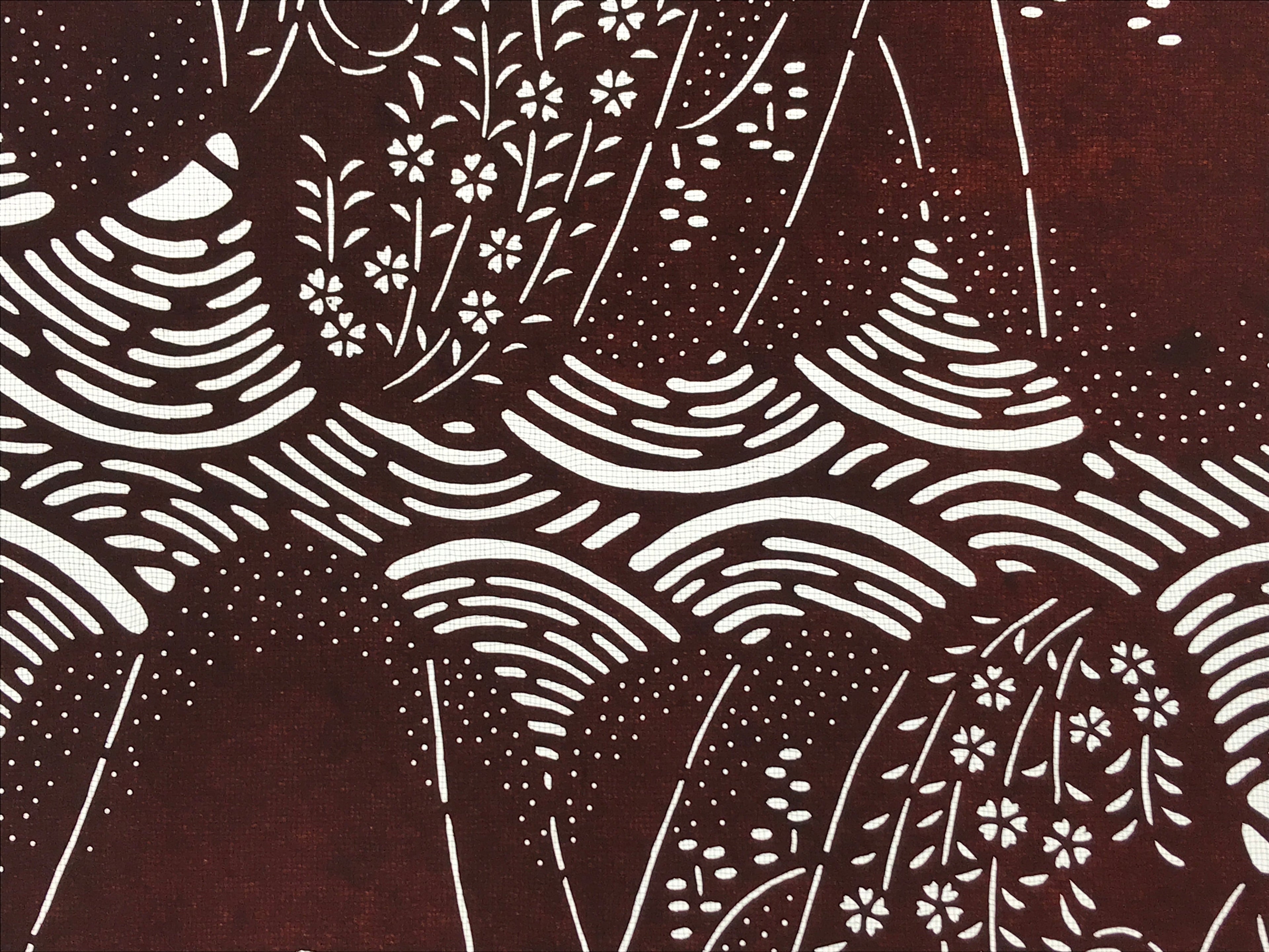 Antique Japanese Katagami Paper Kimono Stencil Mountain Forest Flowers A618
