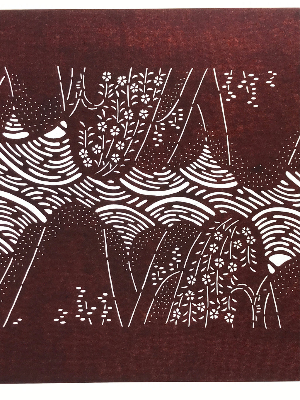 Antique Japanese Katagami Paper Kimono Stencil Mountain Forest Flowers A618