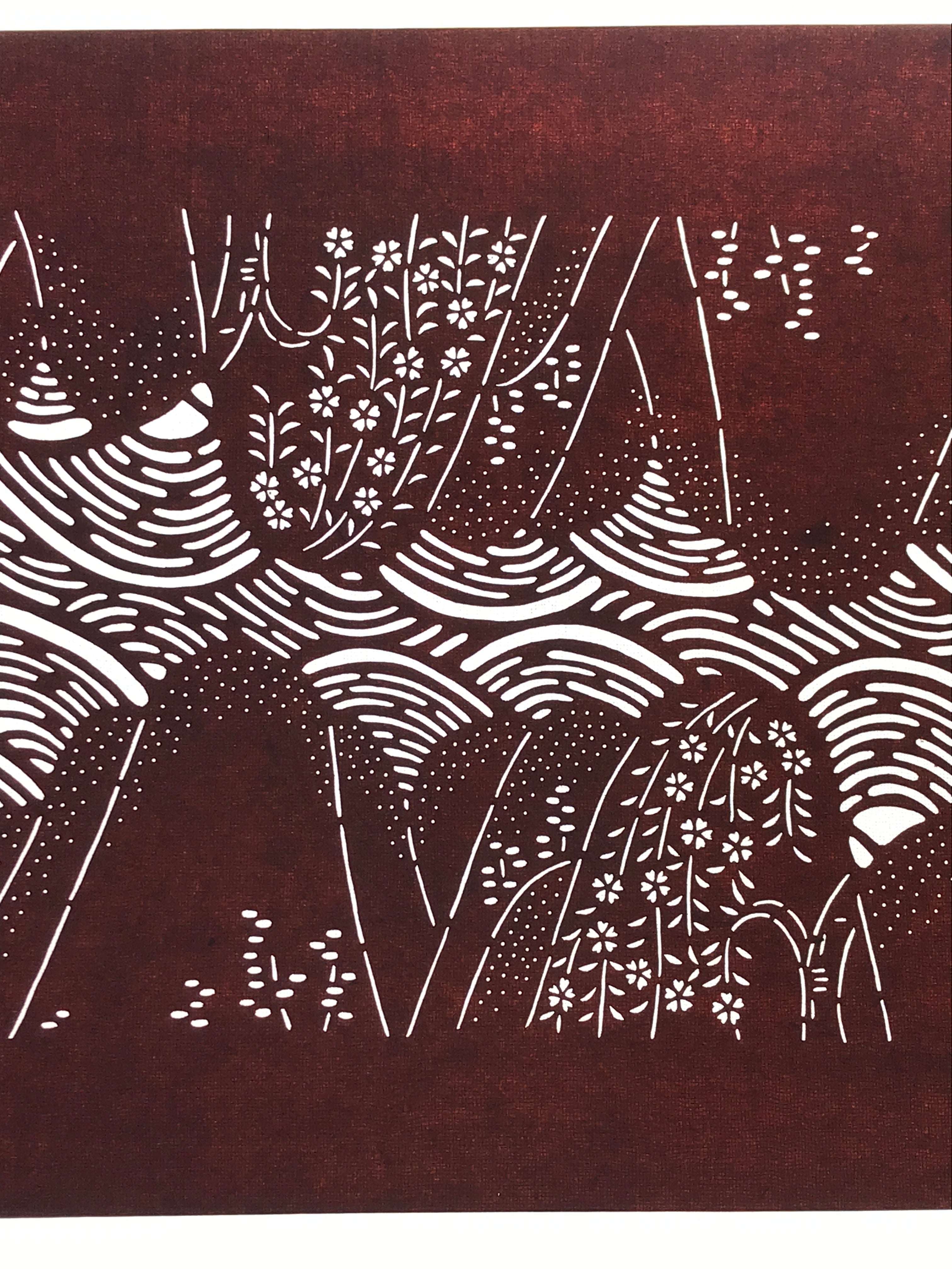 Antique Japanese Katagami Paper Kimono Stencil Mountain Forest Flowers A618