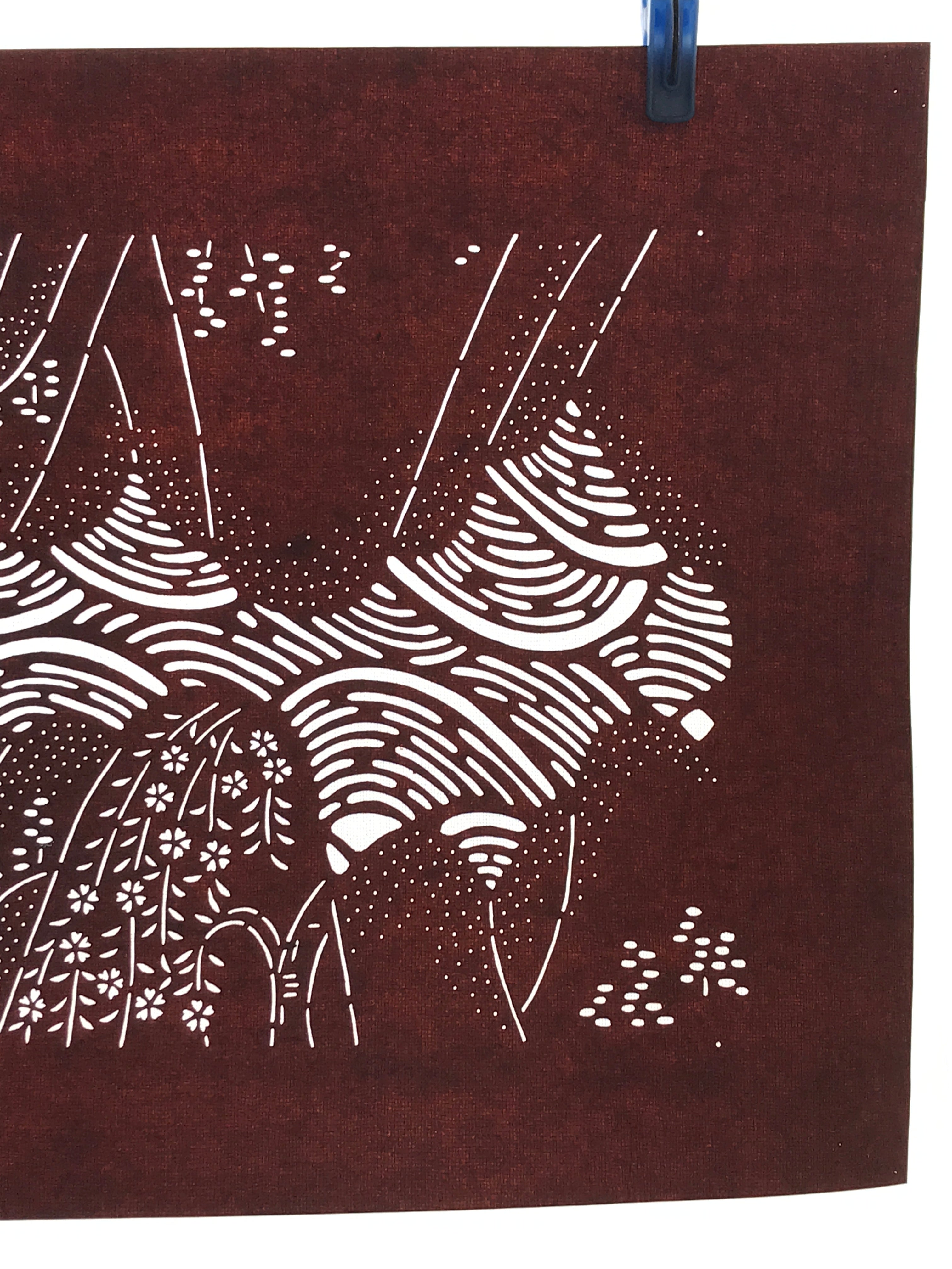 Antique Japanese Katagami Paper Kimono Stencil Mountain Forest Flowers A618
