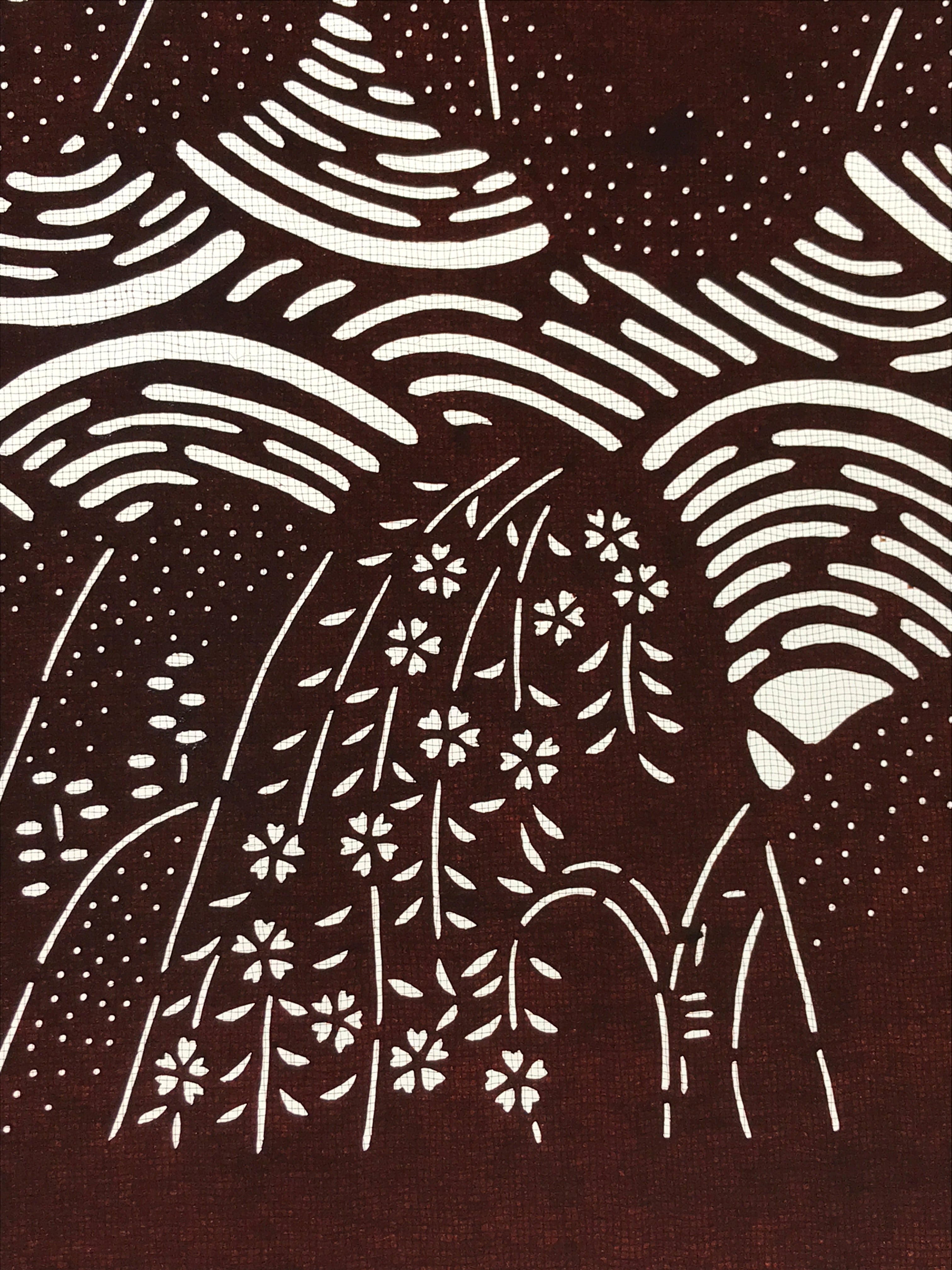 Antique Japanese Katagami Paper Kimono Stencil Mountain Forest Flowers A618