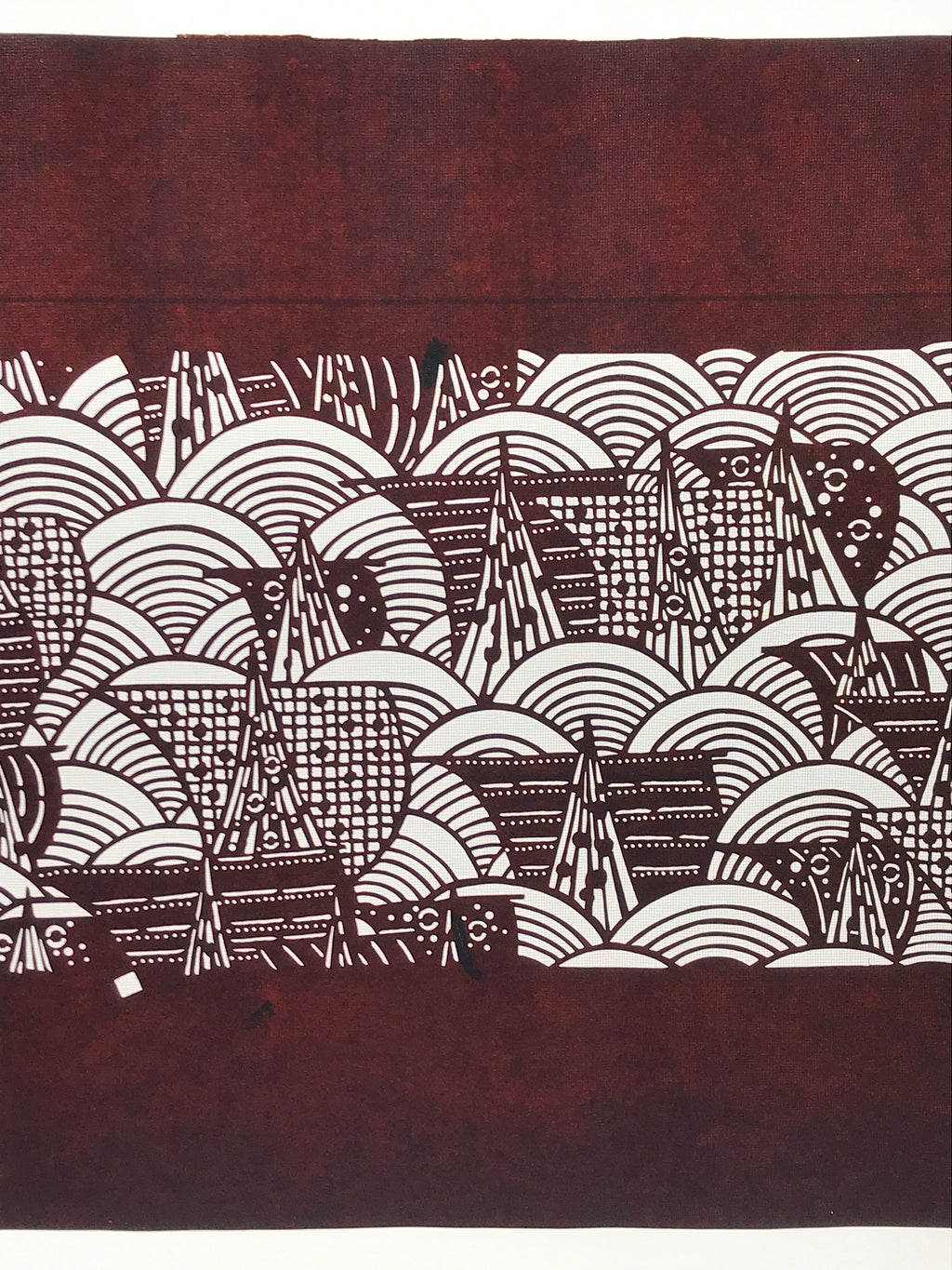 Antique Japanese Katagami Paper Kimono Stencil Ocean Sailing Boats Seigaiha A635