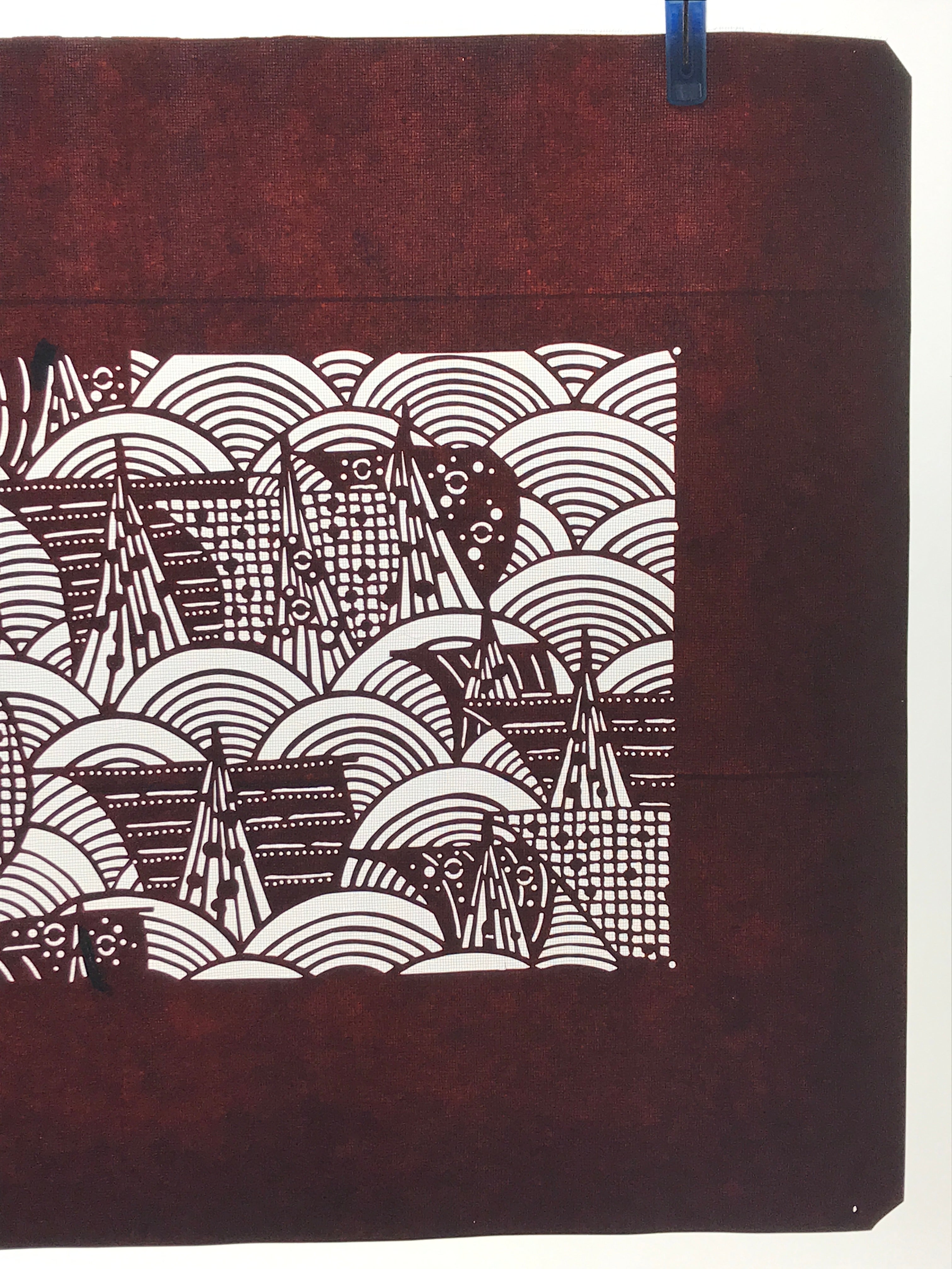 Antique Japanese Katagami Paper Kimono Stencil Ocean Sailing Boats Seigaiha A635