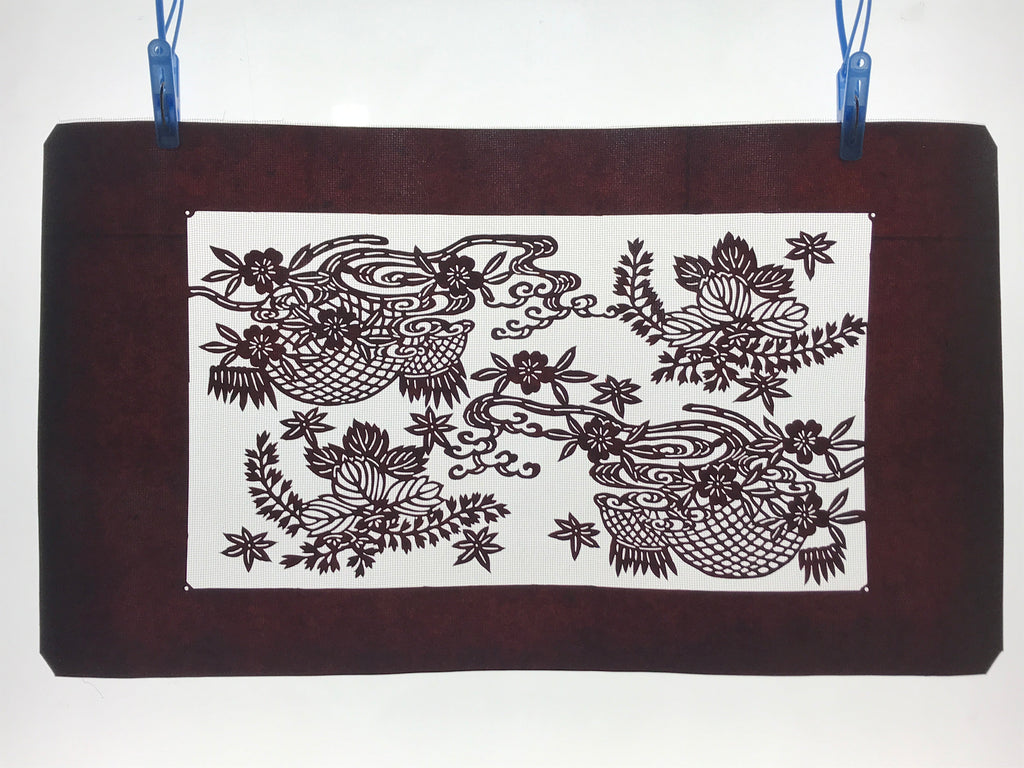 Antique Japanese Katagami Paper Kimono Stencil Paulownia Cherry Blossoms A628