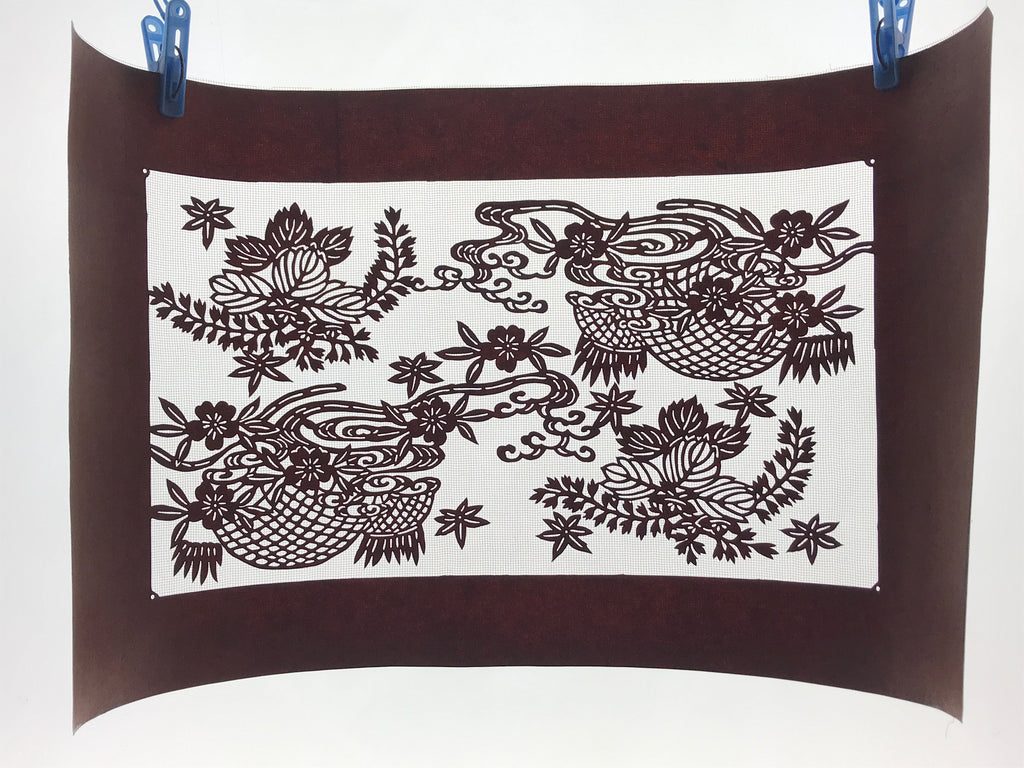 Antique Japanese Katagami Paper Kimono Stencil Paulownia Cherry Blossoms A628