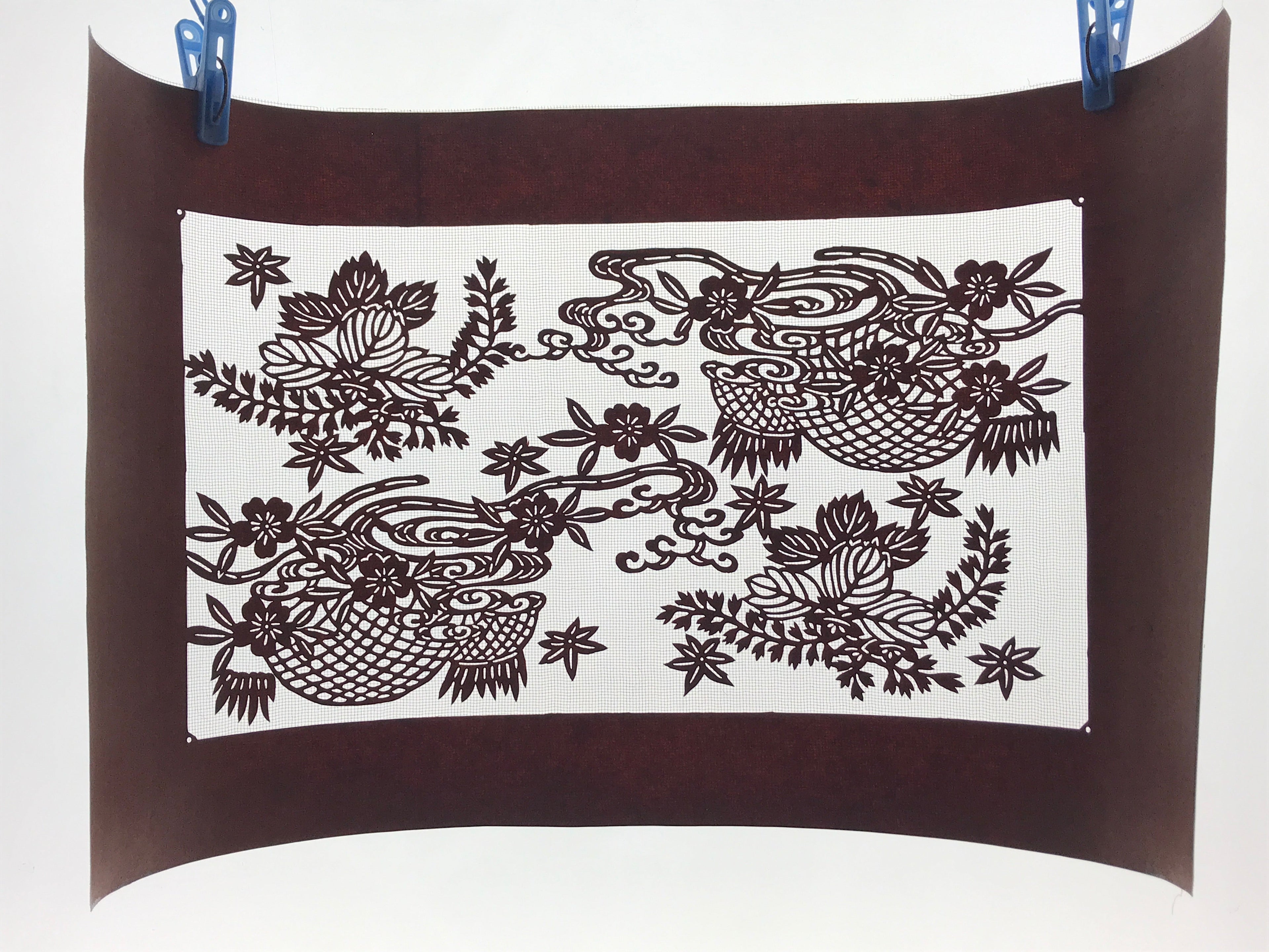 Antique Japanese Katagami Paper Kimono Stencil Paulownia Cherry Blossoms A628