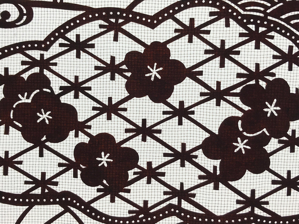 Antique Japanese Katagami Paper Kimono Stencil Pond Birds Iris Plum Blossom A622