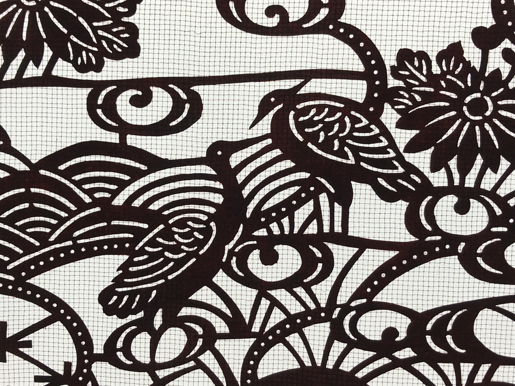 Antique Japanese Katagami Paper Kimono Stencil Pond Birds Iris Plum Blossom A622