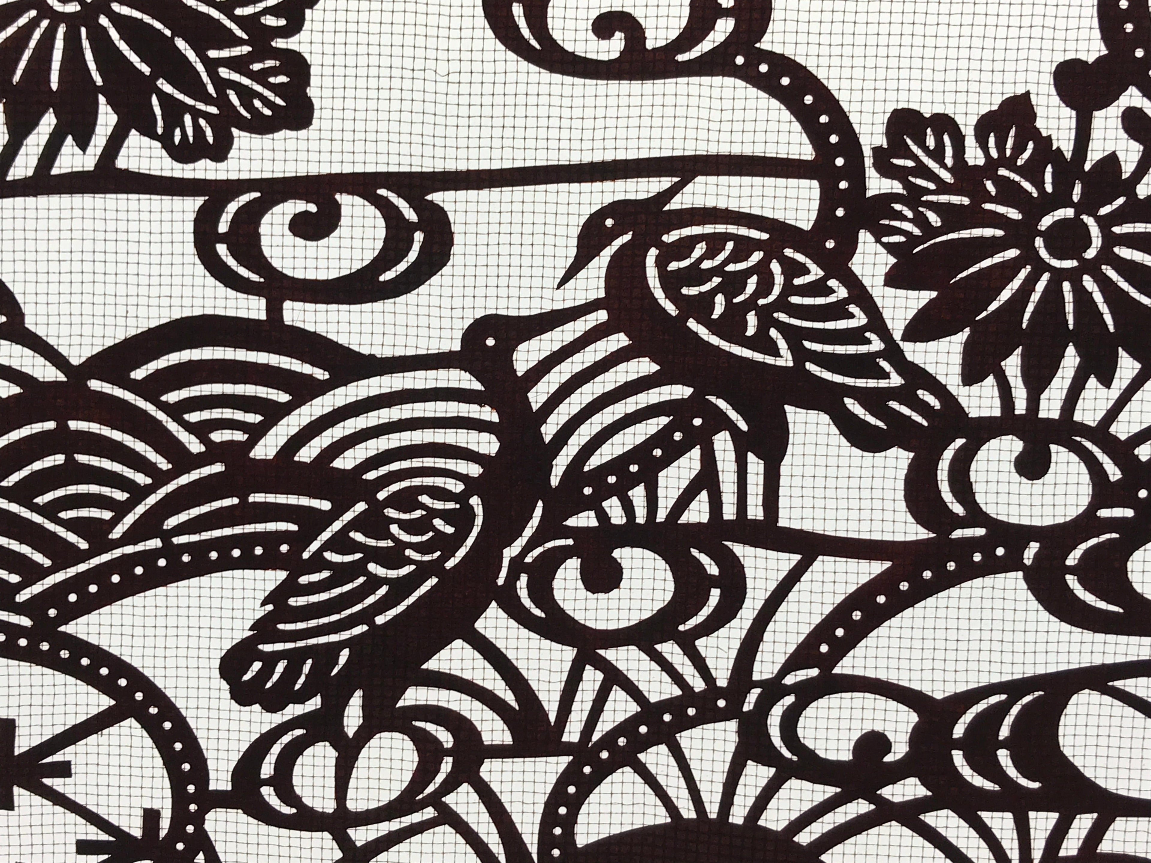 Antique Japanese Katagami Paper Kimono Stencil Pond Birds Iris Plum Blossom A622