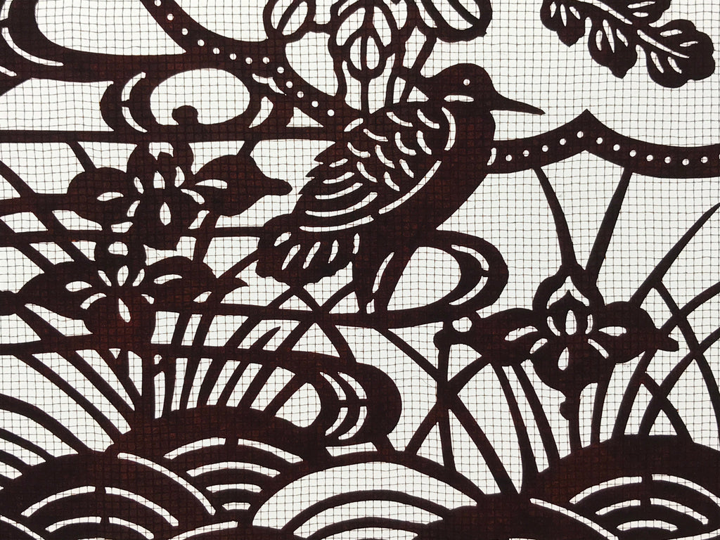 Antique Japanese Katagami Paper Kimono Stencil Pond Birds Iris Plum Blossom A622