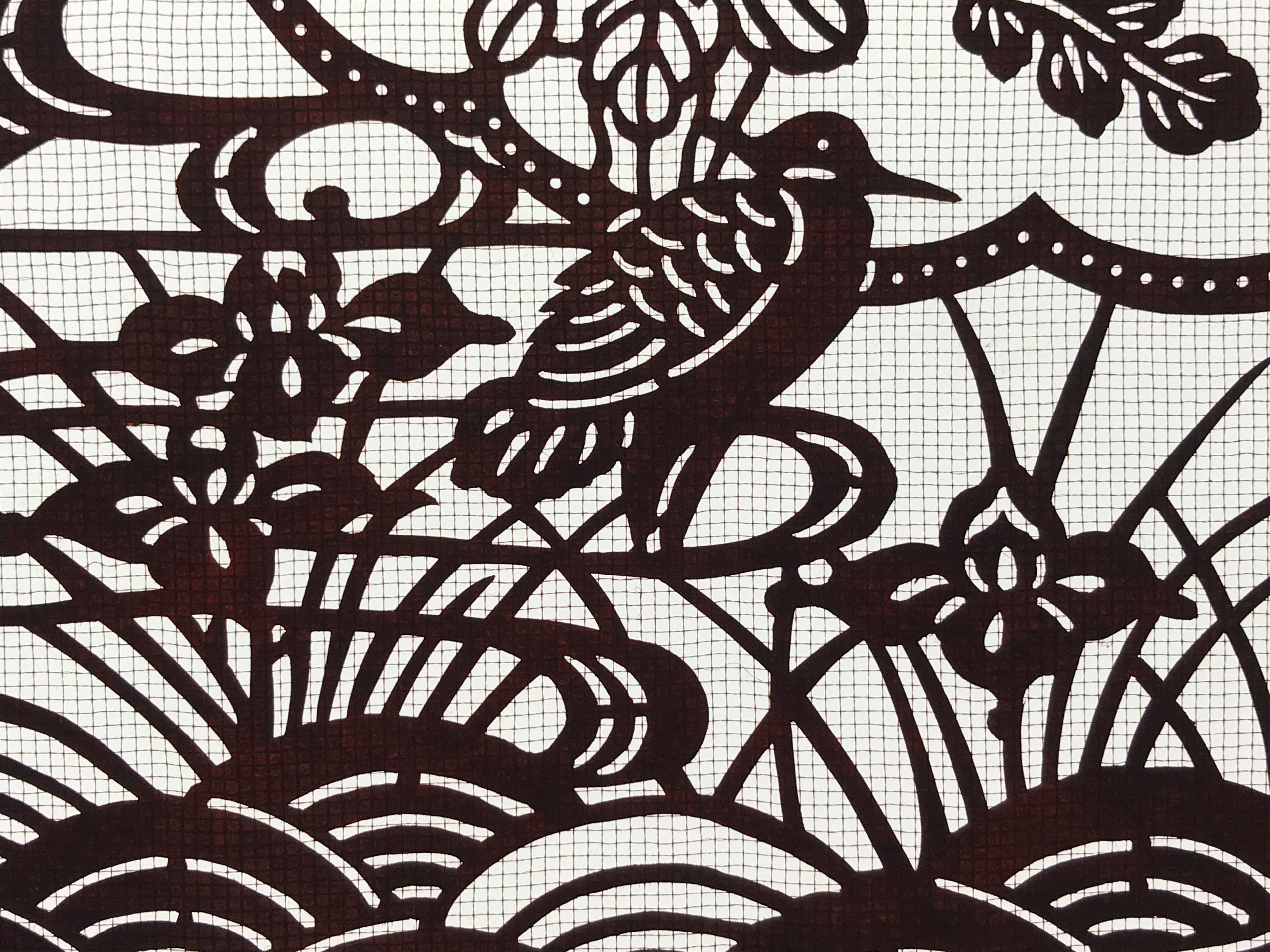 Antique Japanese Katagami Paper Kimono Stencil Pond Birds Iris Plum Blossom A622