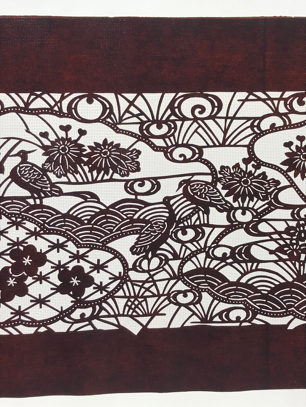 Antique Japanese Katagami Paper Kimono Stencil Pond Birds Iris Plum Blossom A622