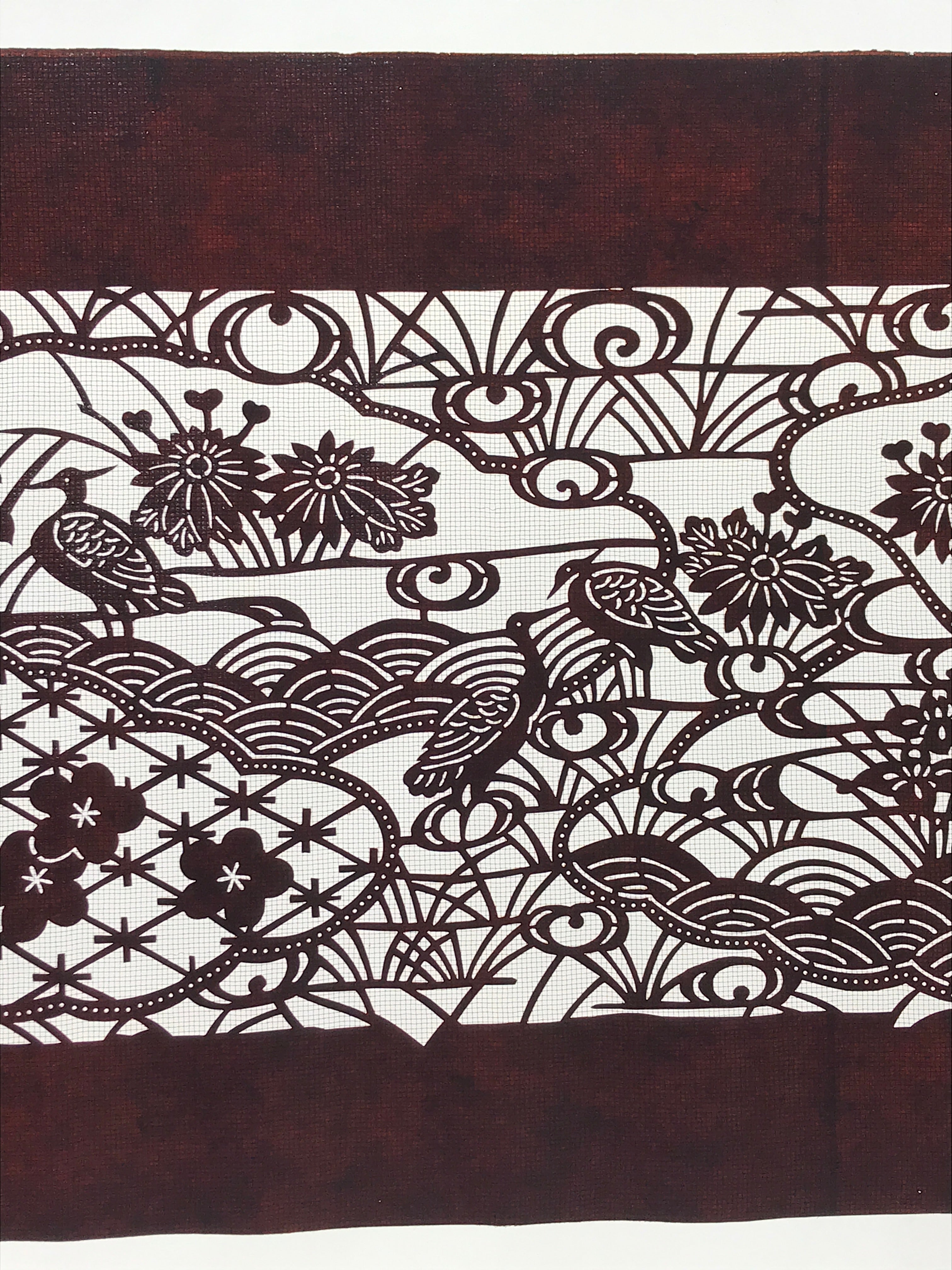 Antique Japanese Katagami Paper Kimono Stencil Pond Birds Iris Plum Blossom A622