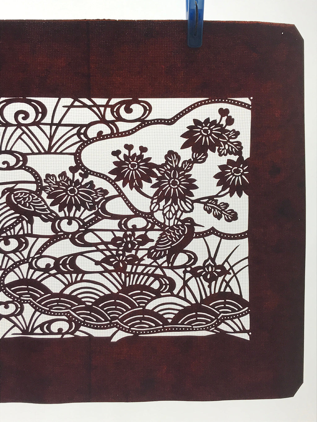 Antique Japanese Katagami Paper Kimono Stencil Pond Birds Iris Plum Blossom A622