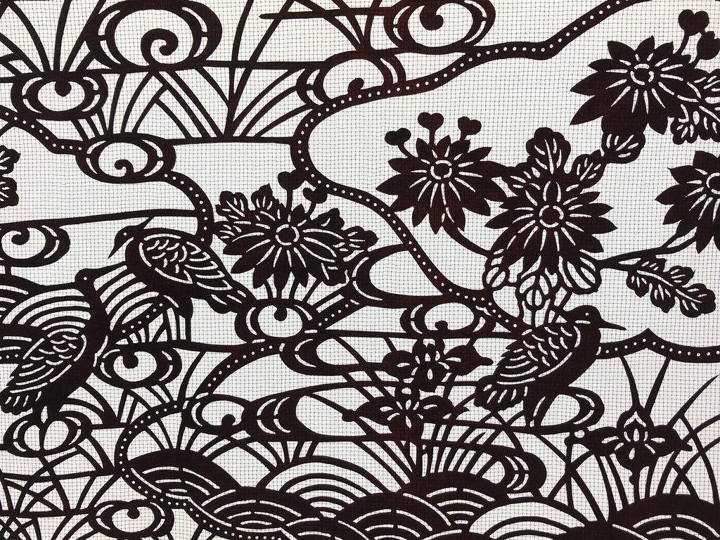 Antique Japanese Katagami Paper Kimono Stencil Pond Birds Iris Plum Blossom A622