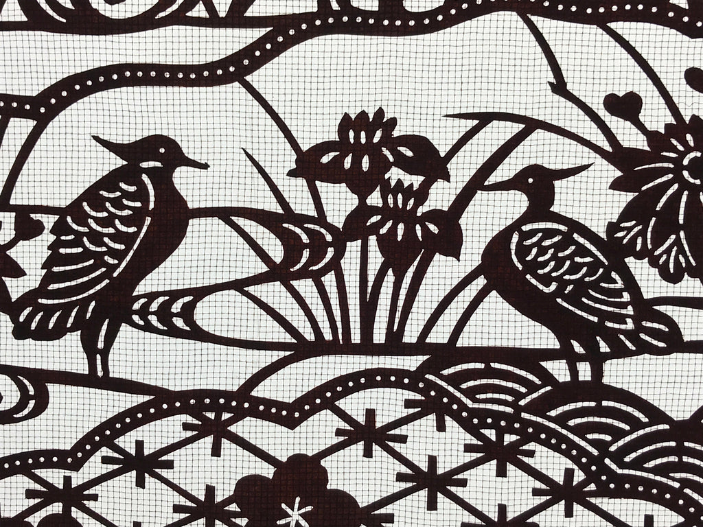 Antique Japanese Katagami Paper Kimono Stencil Pond Birds Iris Plum Blossom A622