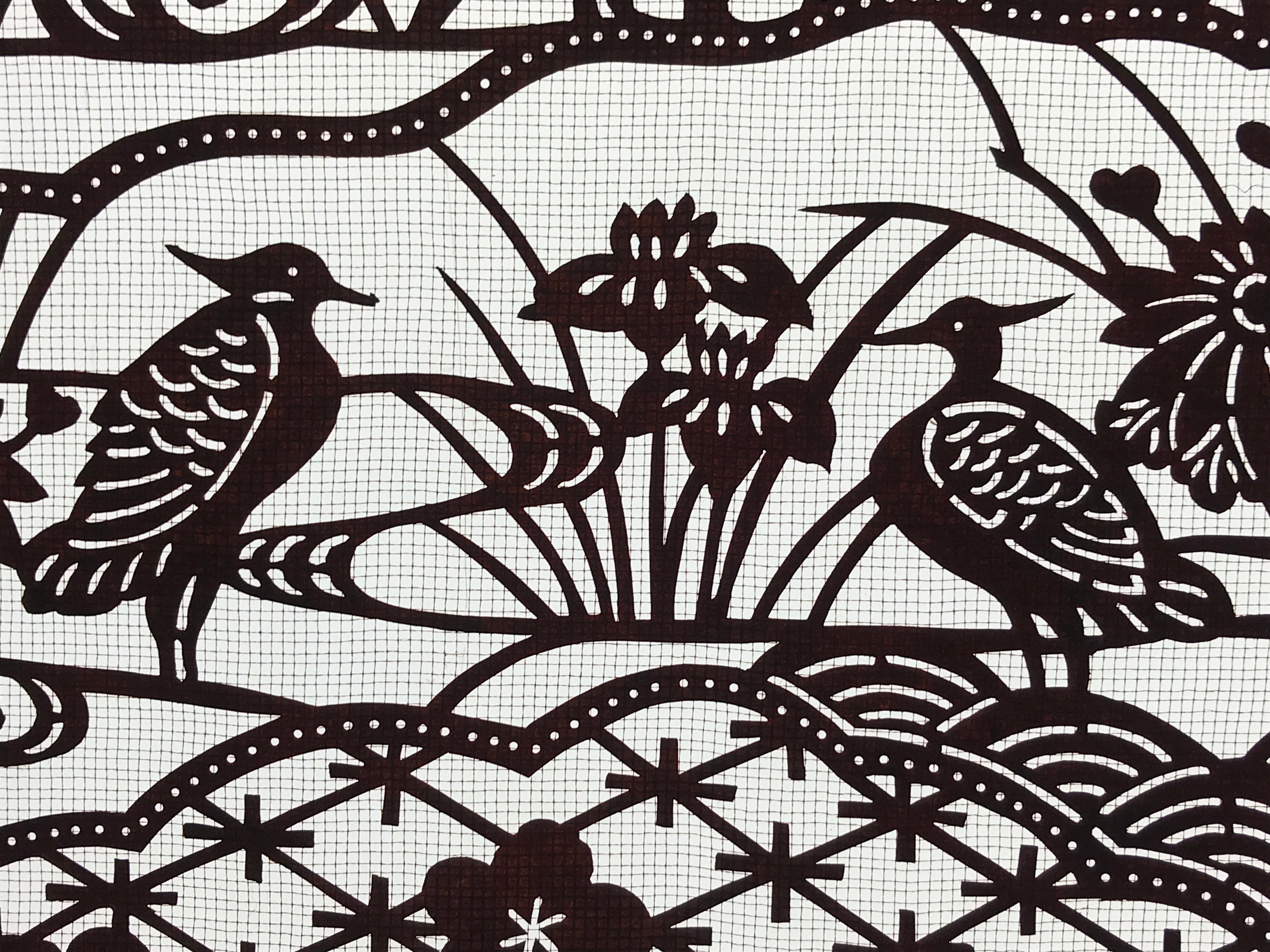 Antique Japanese Katagami Paper Kimono Stencil Pond Birds Iris Plum Blossom A622