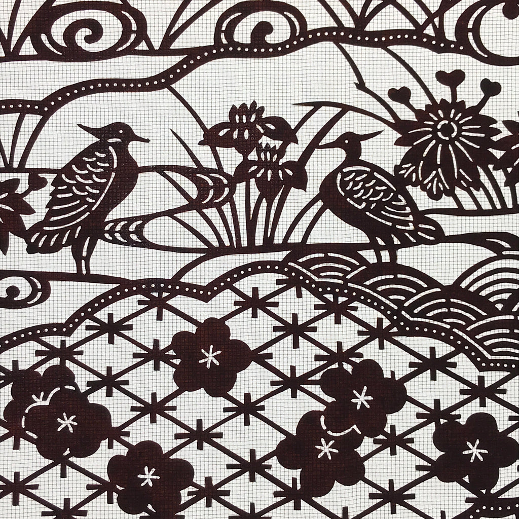 Antique Japanese Katagami Paper Kimono Stencil Pond Birds Iris Plum Blossom A622