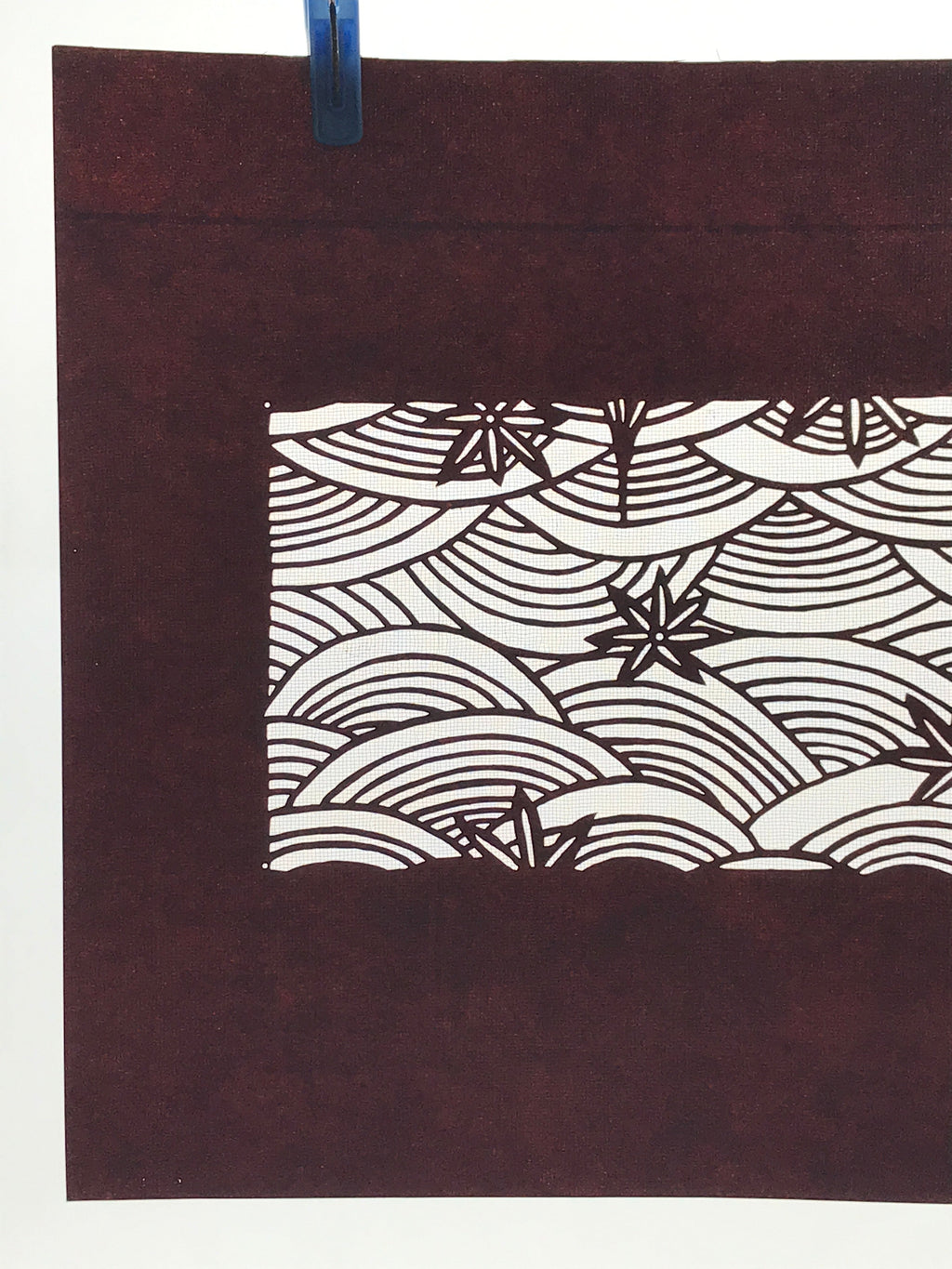 Antique Japanese Katagami Paper Kimono Stencil Seigaiha Maple Leaf A632