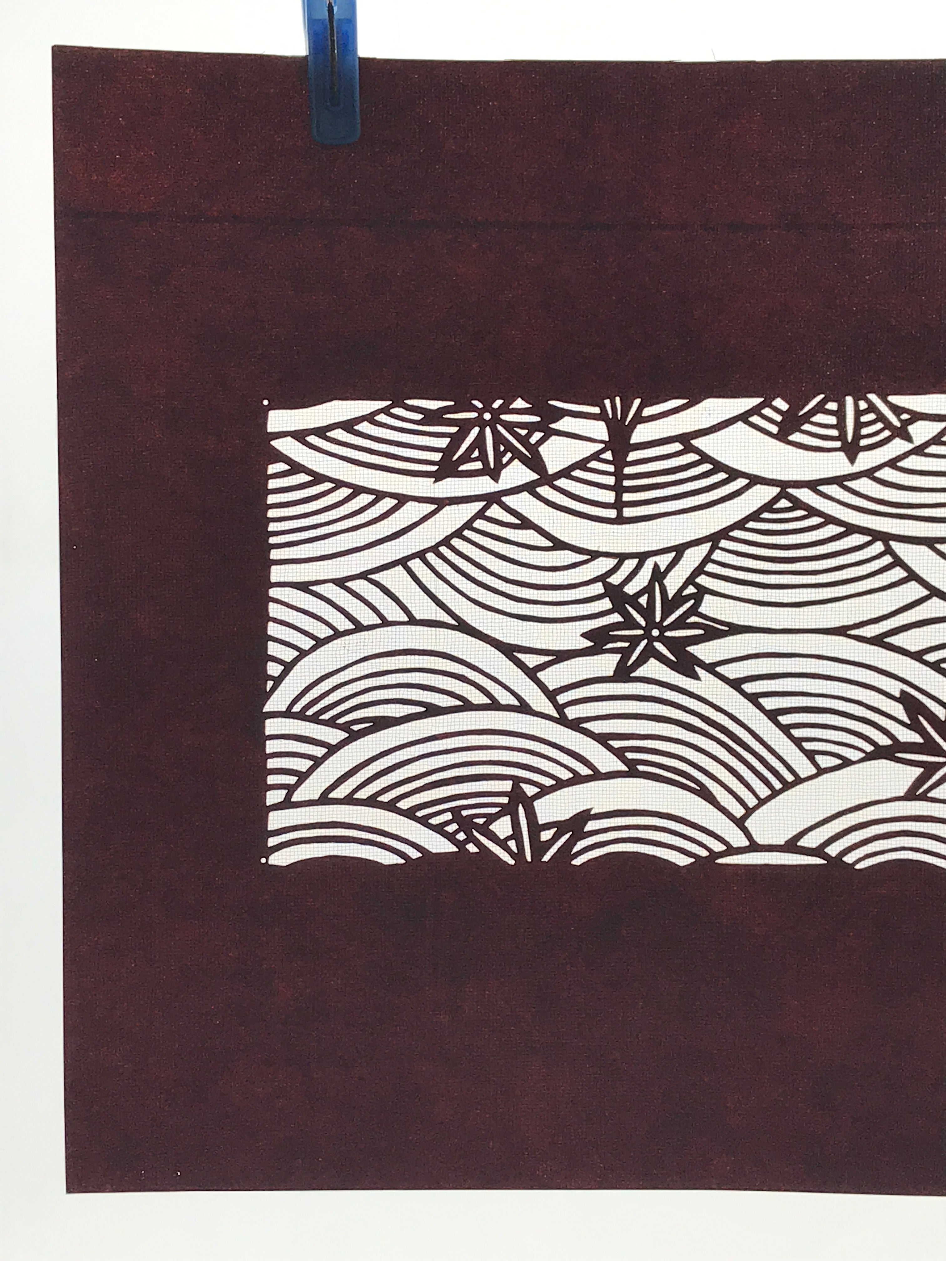 Antique Japanese Katagami Paper Kimono Stencil Seigaiha Maple Leaf A632