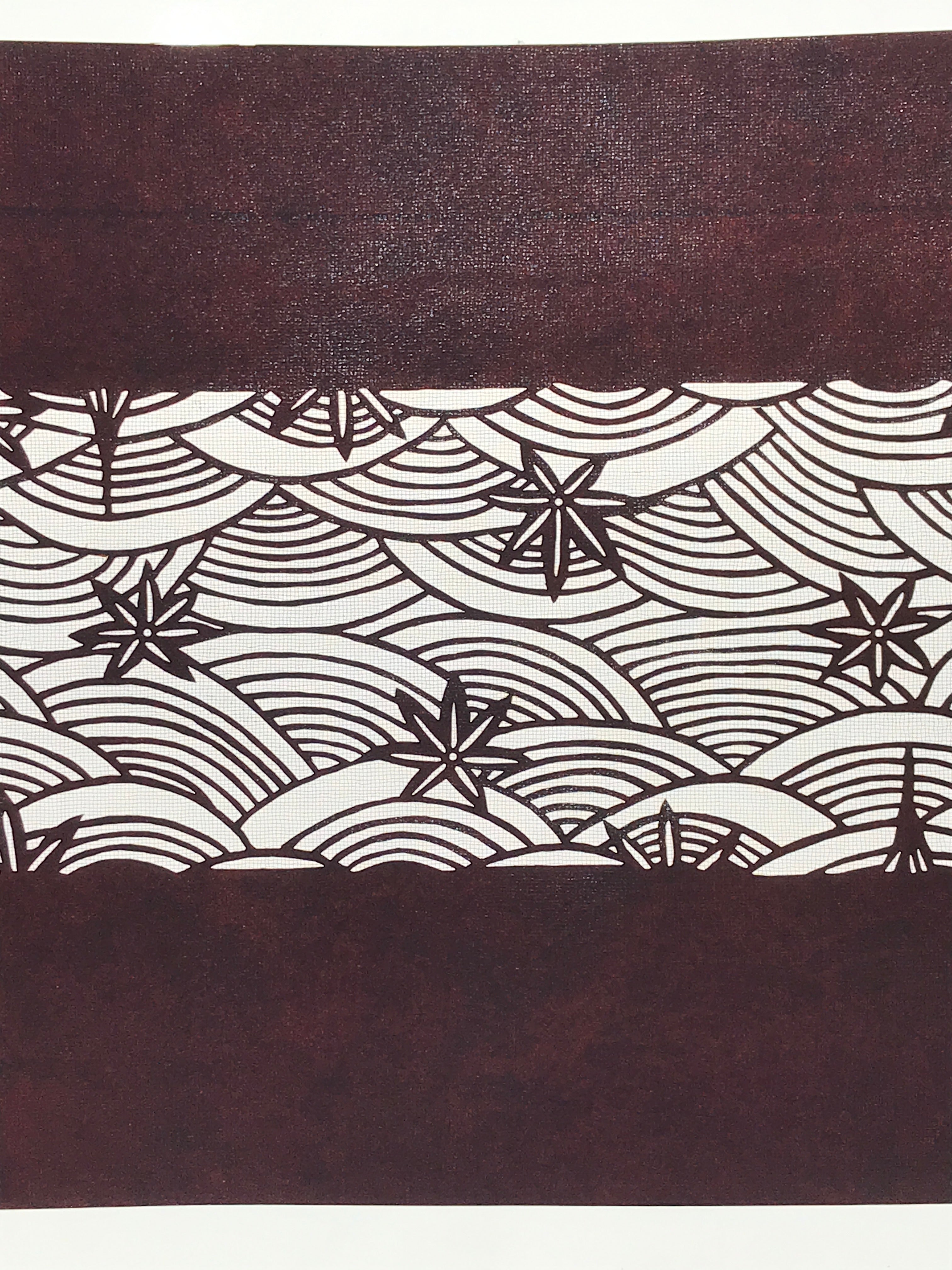 Antique Japanese Katagami Paper Kimono Stencil Seigaiha Maple Leaf A632