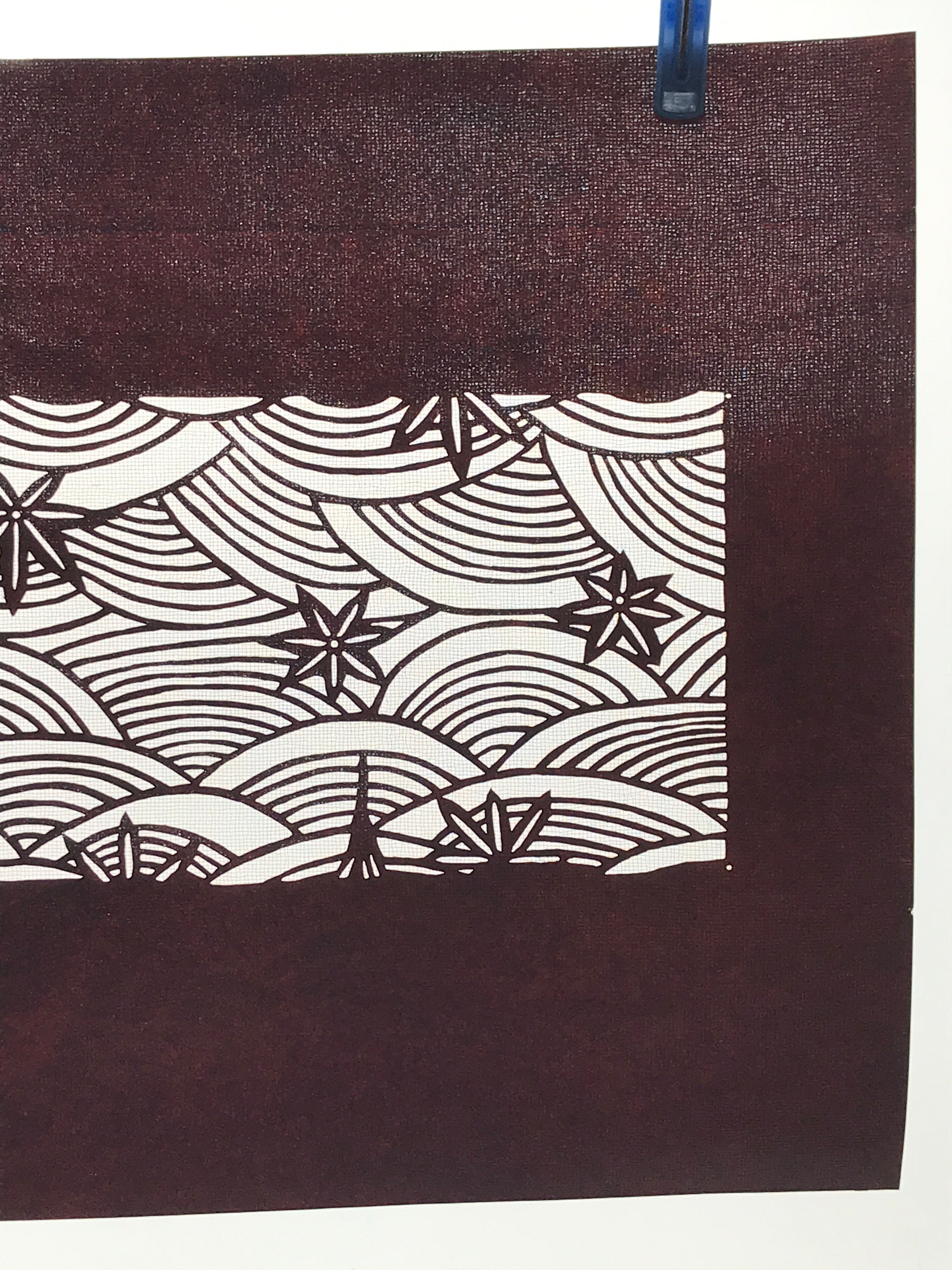 Antique Japanese Katagami Paper Kimono Stencil Seigaiha Maple Leaf A632