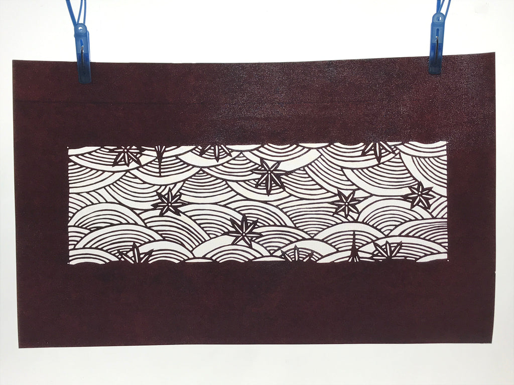 Antique Japanese Katagami Paper Kimono Stencil Seigaiha Maple Leaf A632