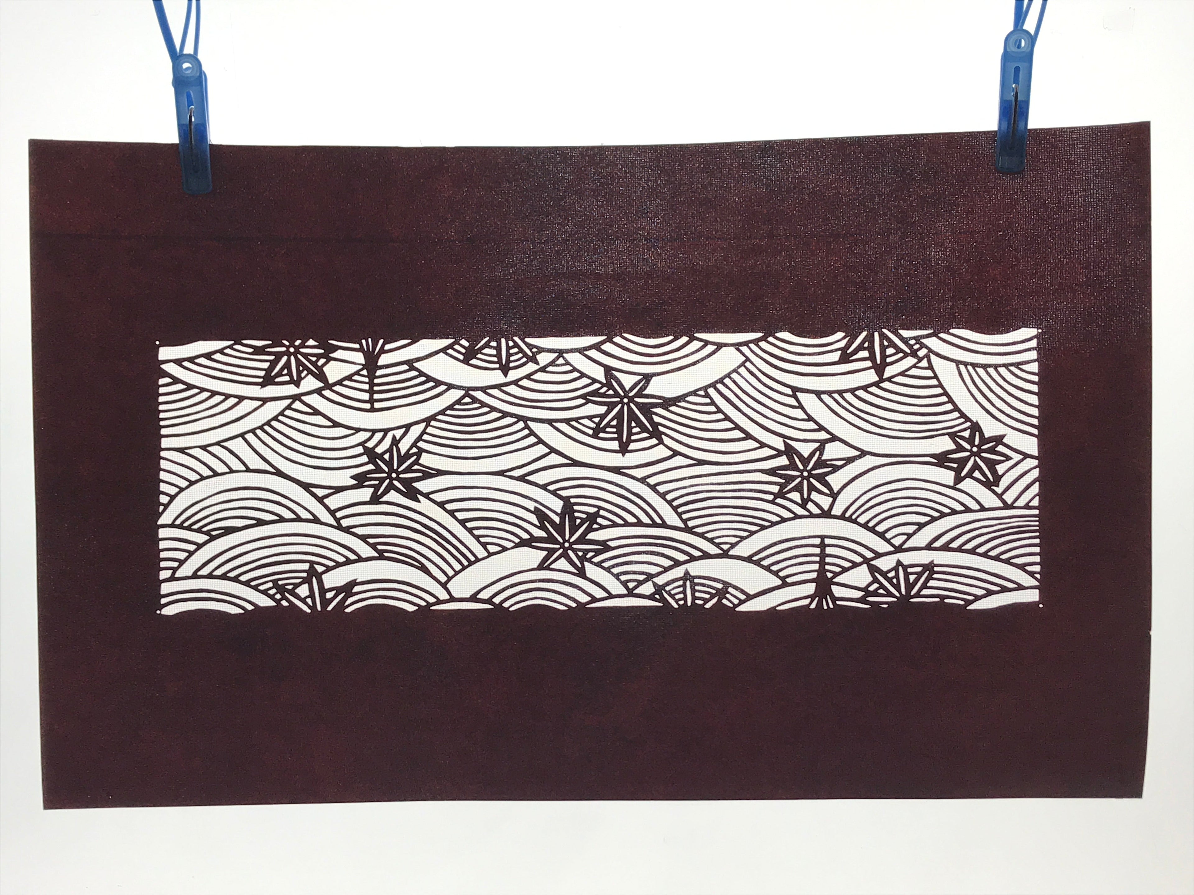 Antique Japanese Katagami Paper Kimono Stencil Seigaiha Maple Leaf A632