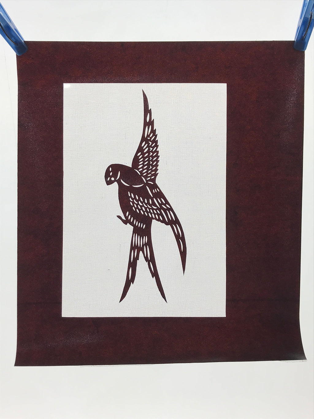 Antique Japanese Katagami Paper Kimono Stencil Swallow Bird Tsubame A644