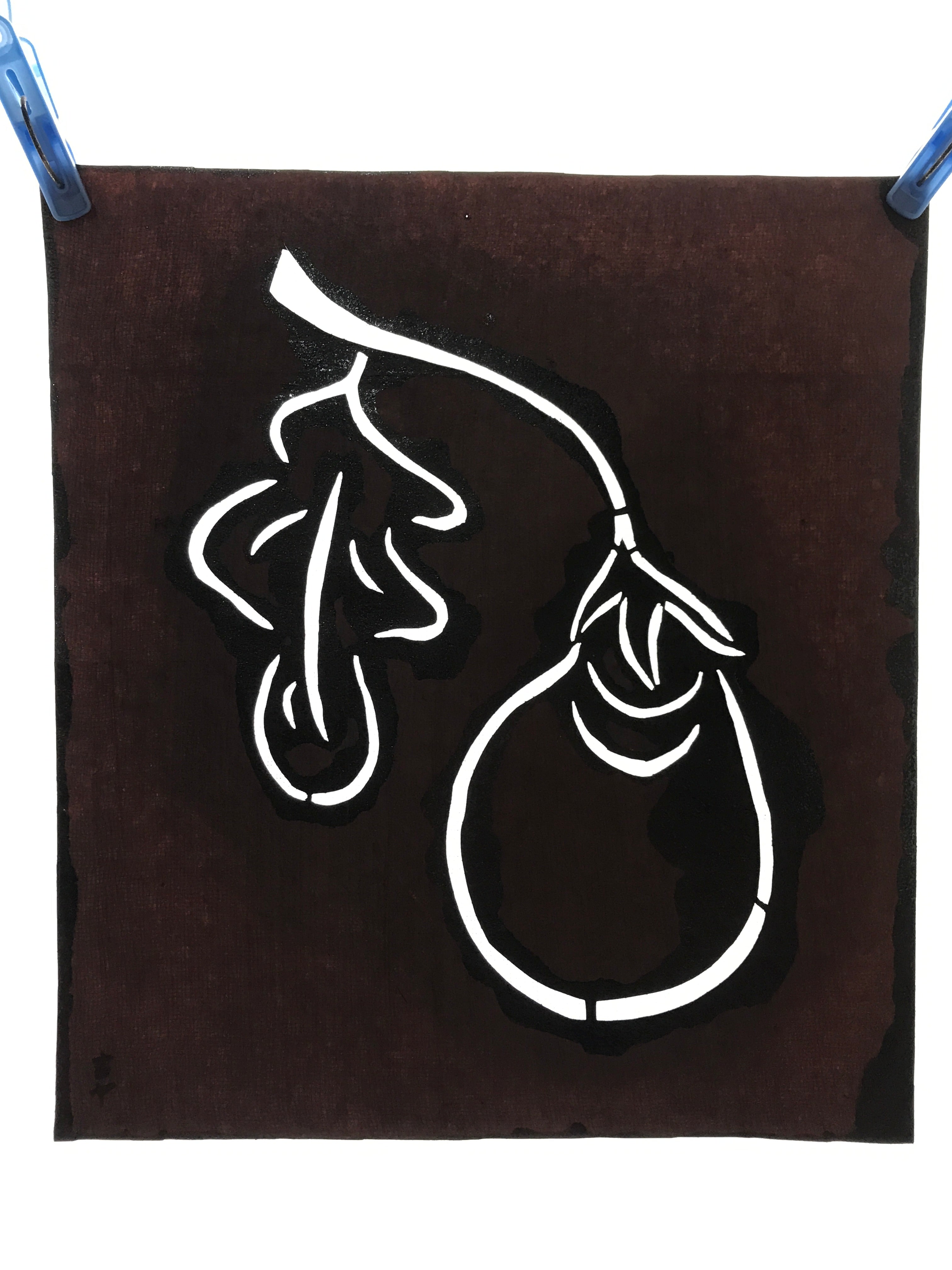 Antique Japanese Katagami Paper Kimono Stencil Vegetable Eggplant A639