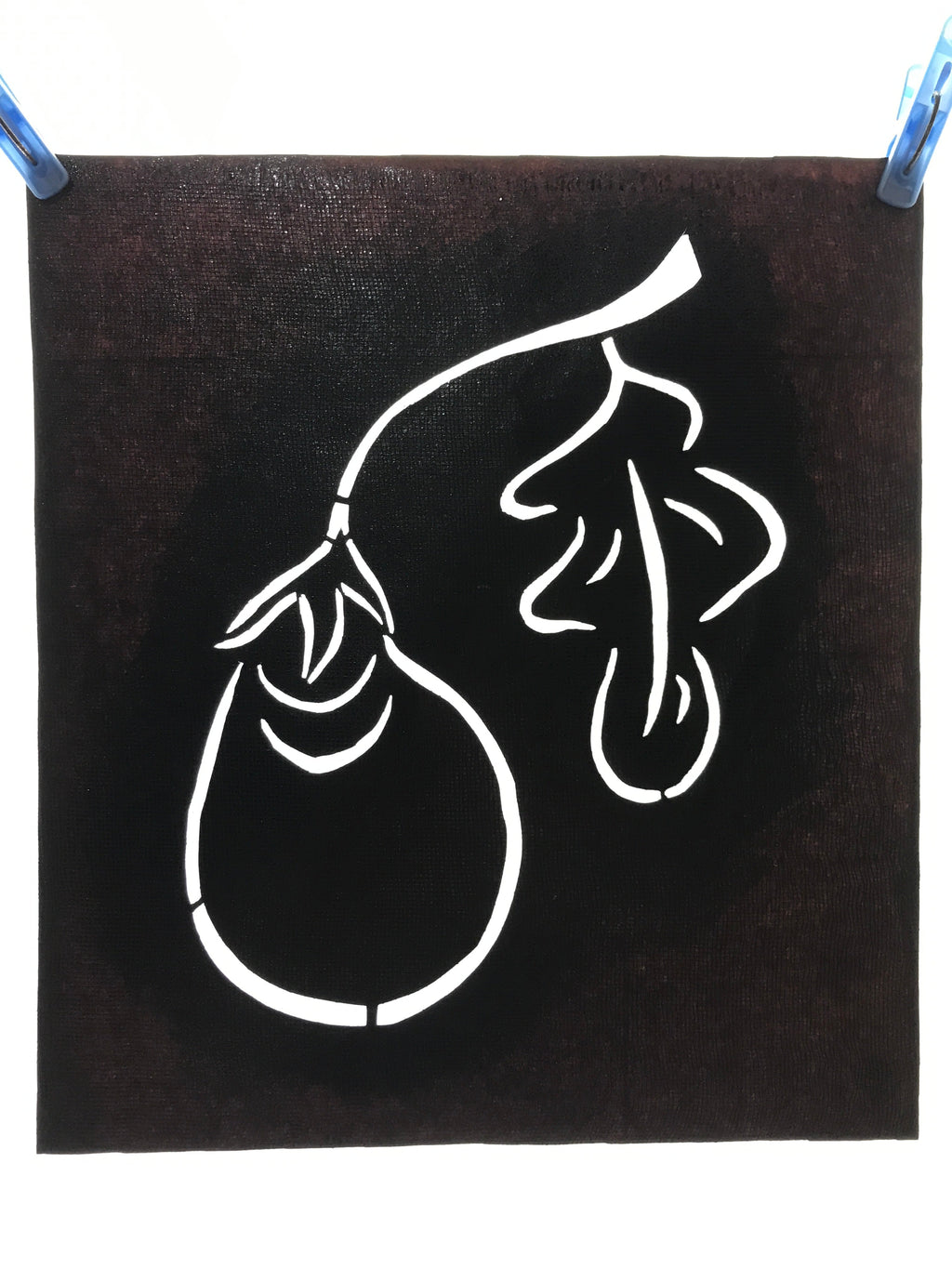 Antique Japanese Katagami Paper Kimono Stencil Vegetable Eggplant A639