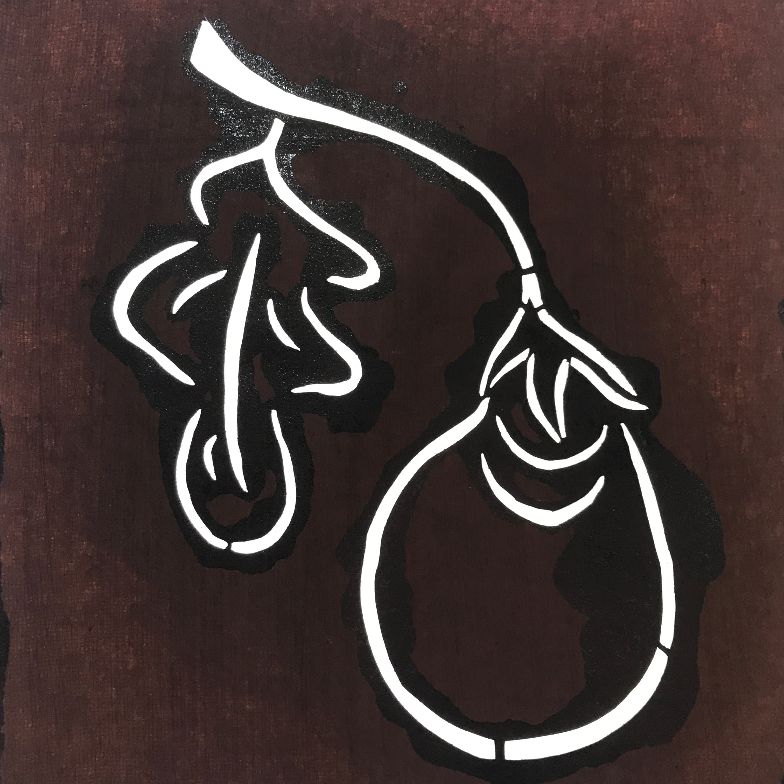 Antique Japanese Katagami Paper Kimono Stencil Vegetable Eggplant A639
