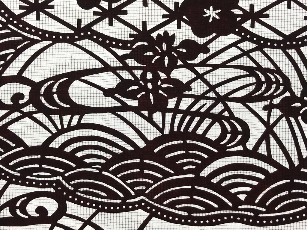 Antique Japanese Katagami Paper Kimono Stencil Water Iris Plum Blossom A623