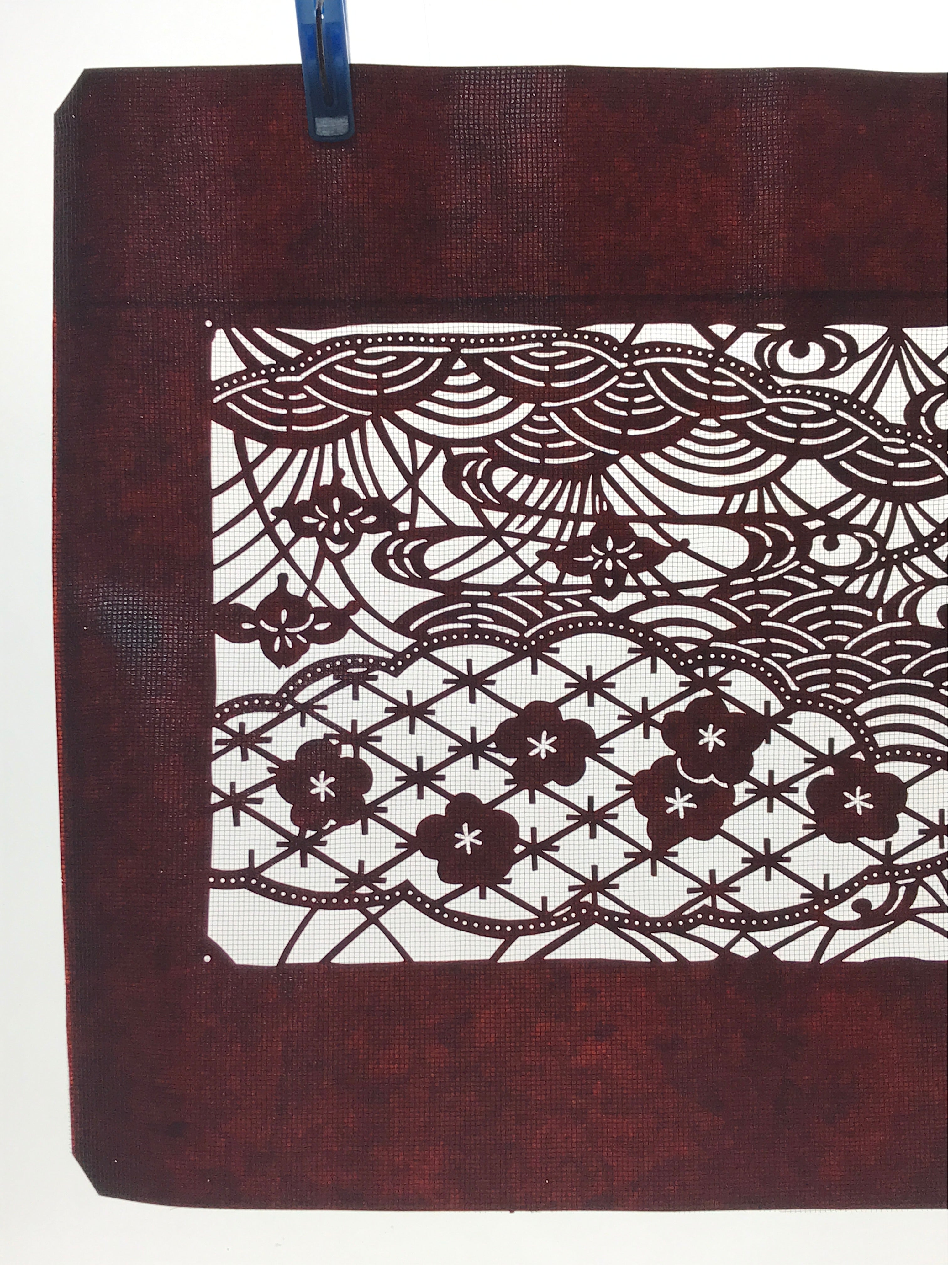 Antique Japanese Katagami Paper Kimono Stencil Water Iris Plum Blossom A623