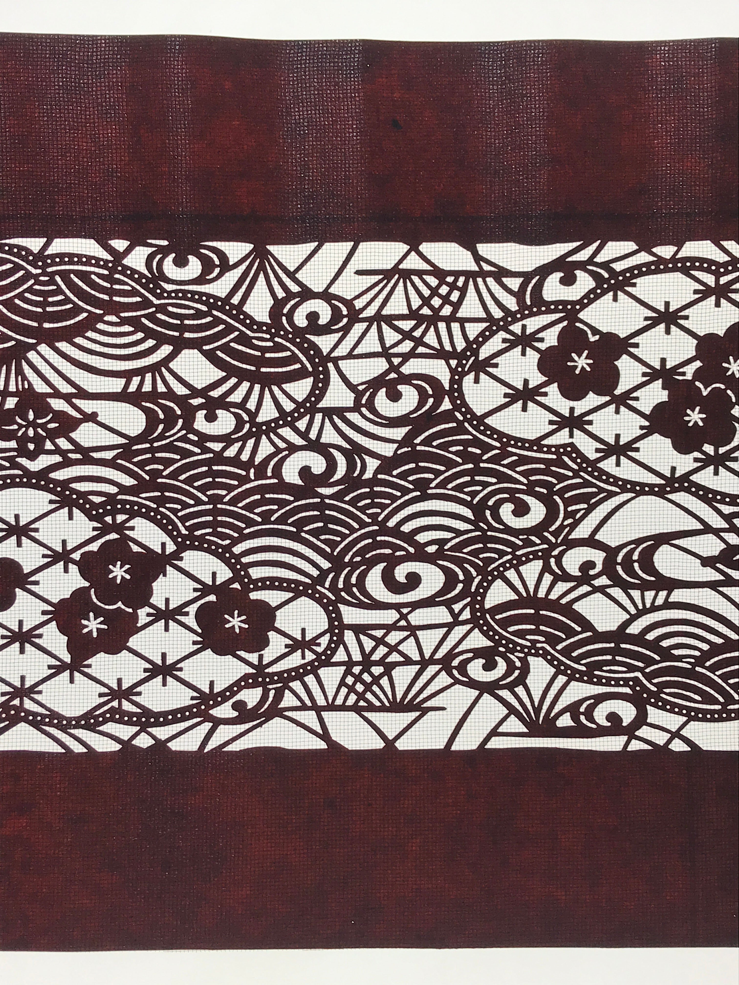 Antique Japanese Katagami Paper Kimono Stencil Water Iris Plum Blossom A623